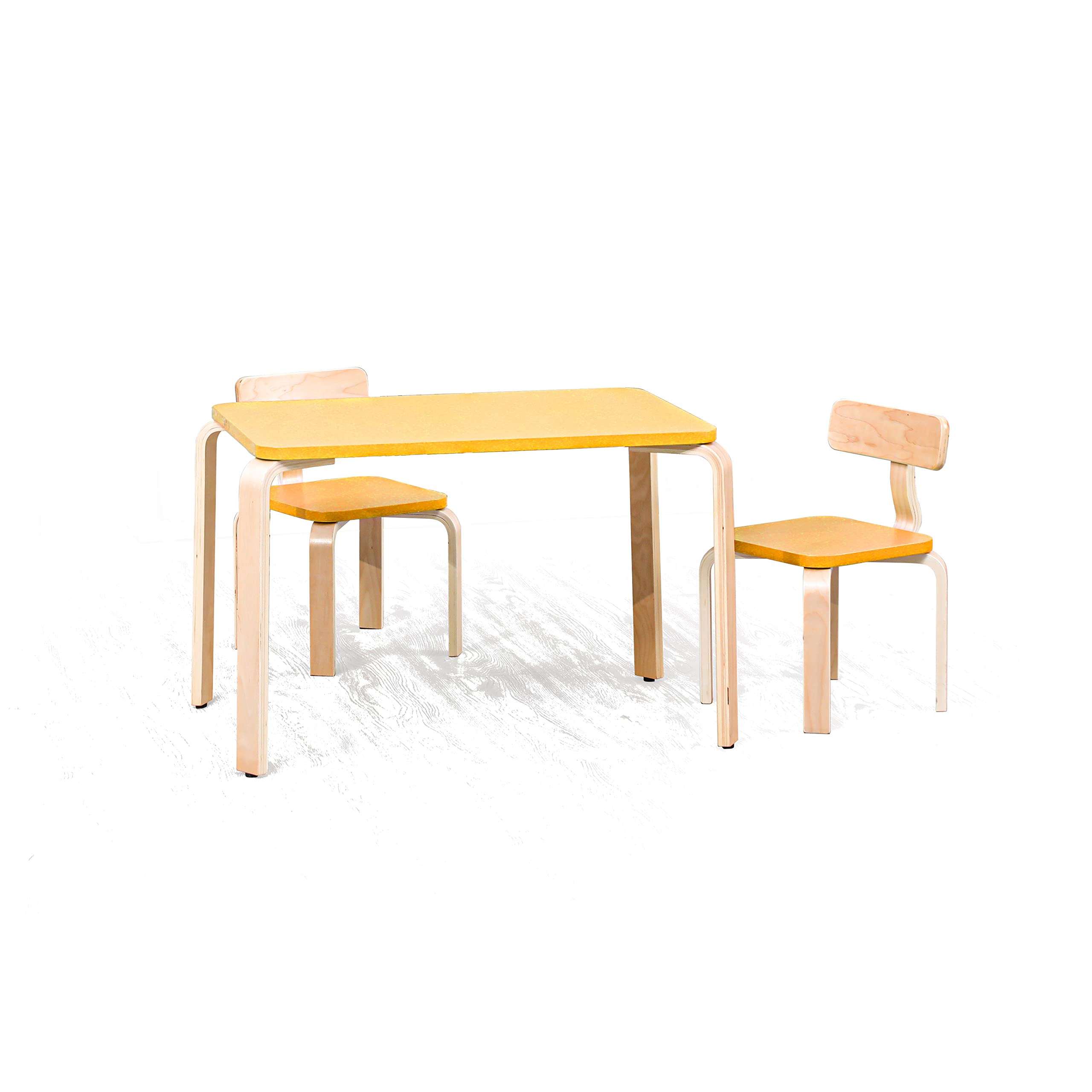 **Kids Wooden Square Table and 2 Chairs Set - Durable Children's Furniture for Arts & Crafts, Snack Time, and Playroom (Yellow) - Perfect for Toddler Learning, Dining, and Creative Activities**
