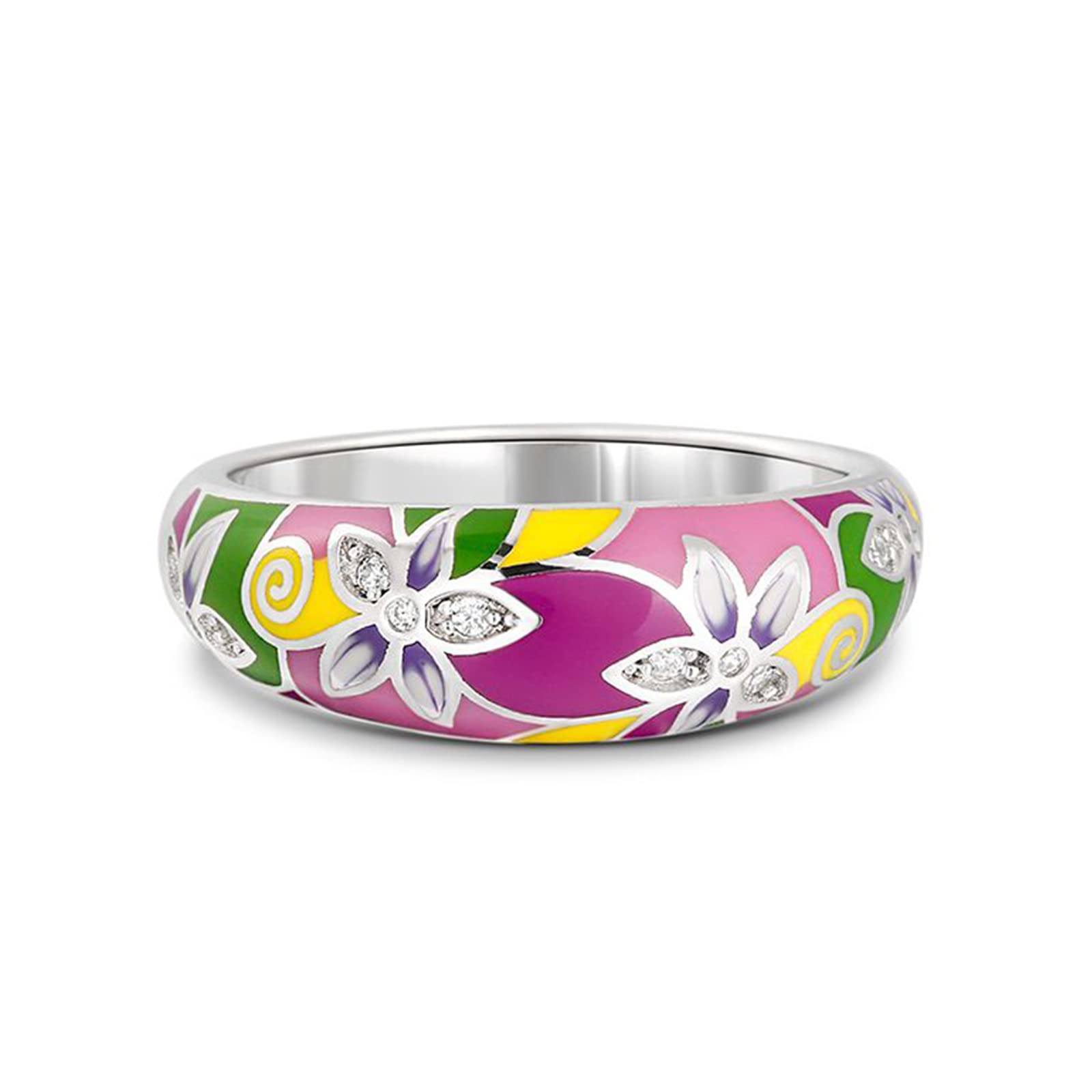 Jeulia Enamel Rings for Women & Teen Girls - Chunky Gold Geometric Green Enamel Wide Ring with Crystal Accents | Trendy Colorful Vintage Jewelry Gift Set with Box | Perfect for Parties, Weddings & Everyday Wear