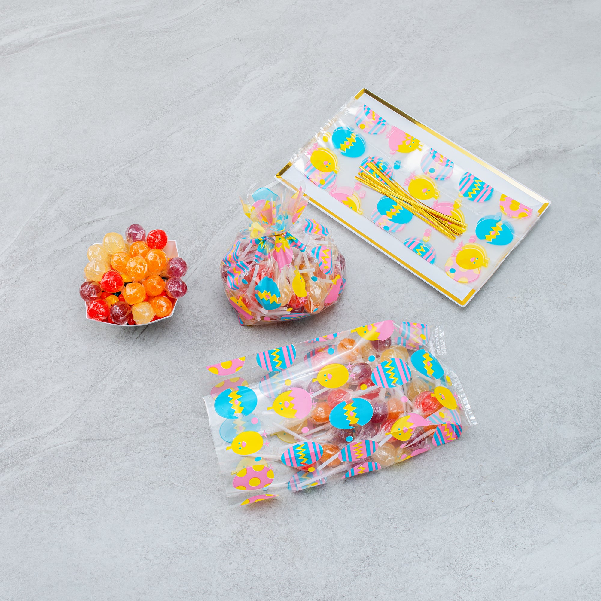 Easter Chicks Plastic Candy Bags - Gusseted 5 x 3 x 11 Inches - 100 Count Box - Perfect for Easter Treats, Party Favors & Bulk Candy Storage