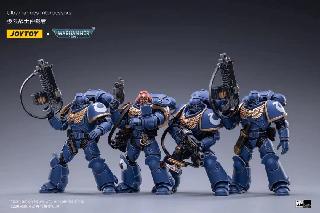 JOYTOY 1/18 Scale Warhammer 40K Ultramarines Intercessors Action Figure Set (4PCS) - Highly Detailed Collectible Miniatures for Tabletop Gaming, Display & Warhammer 40K Fans