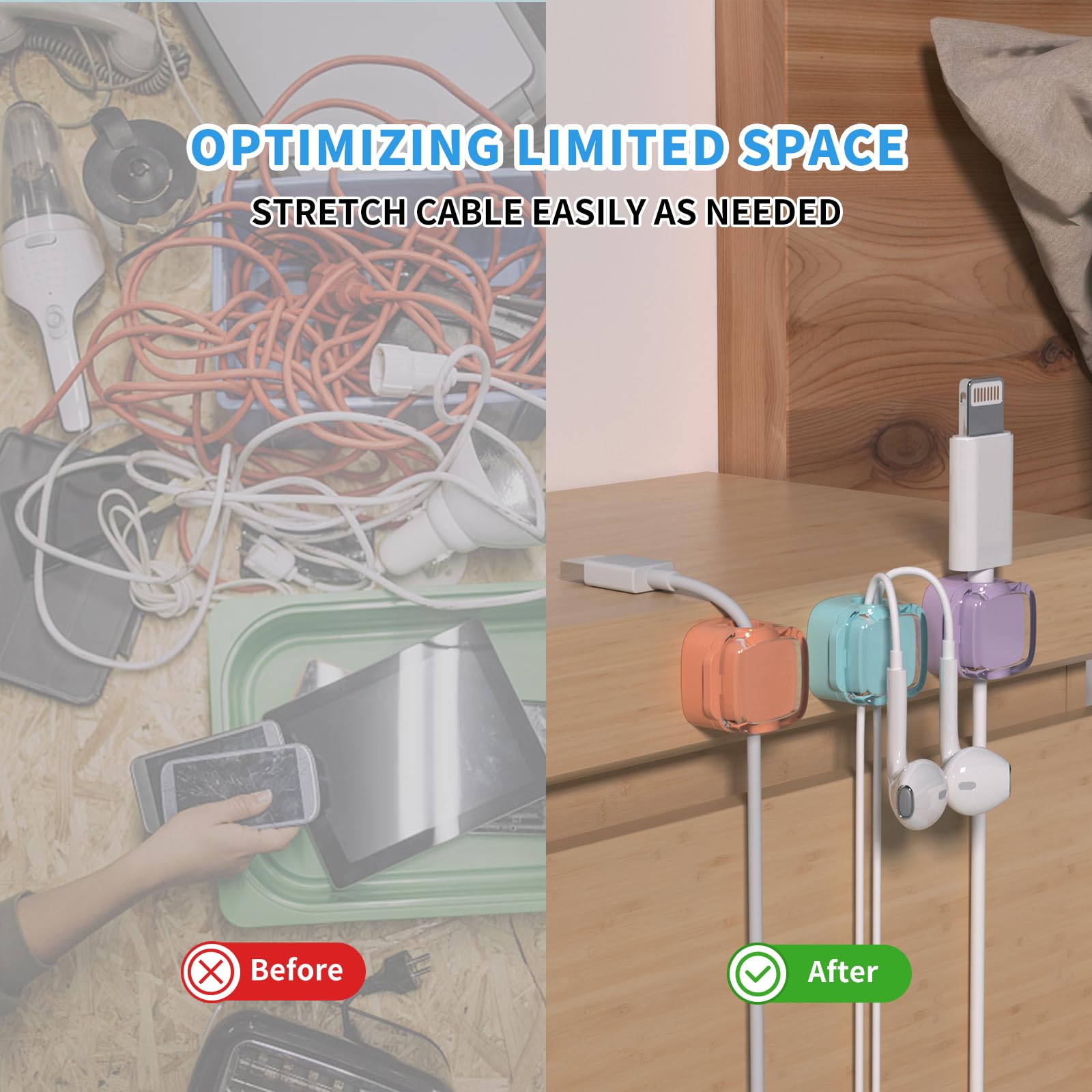 6 Pack Magnetic Cable Clips - Adjustable Cord Holder for Desk, Nightstand & Car | Under Desk Cable Management Organizer | Home Office & Kitchen Wire Organizer for Computer, Phone & Electronics Accessories | Perfect for Clutter-Free Workspace & Neat Cable Arrangement