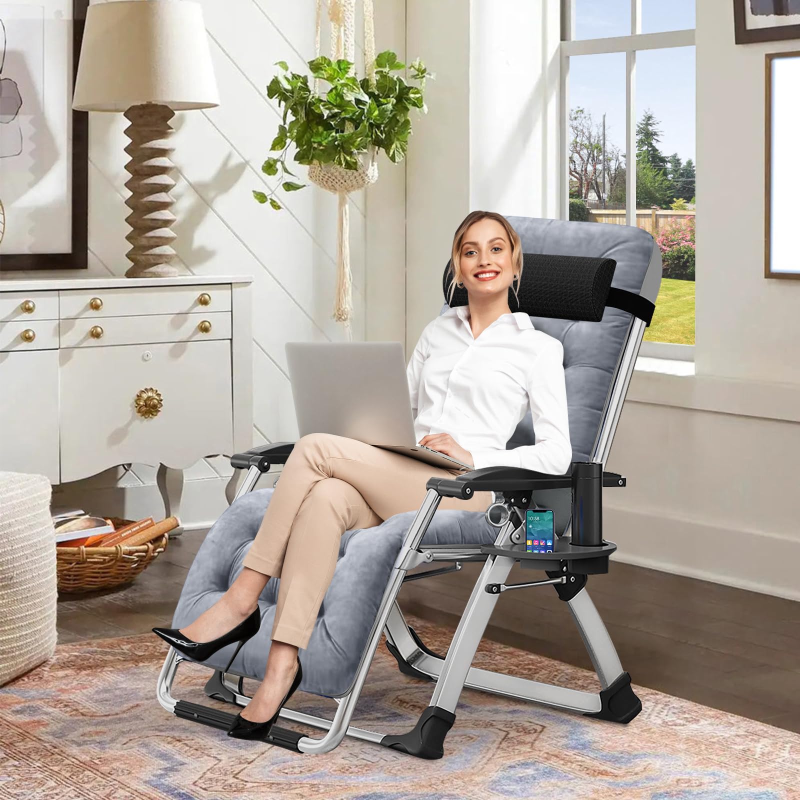 DoCred Comfortable Folding Recliner Chair with Removable Cushion - Indoor Outdoor Lounge Chair for Bedroom, Living Room & Patio - Perfect for Relaxing, Sunbathing, and Hosting Guests