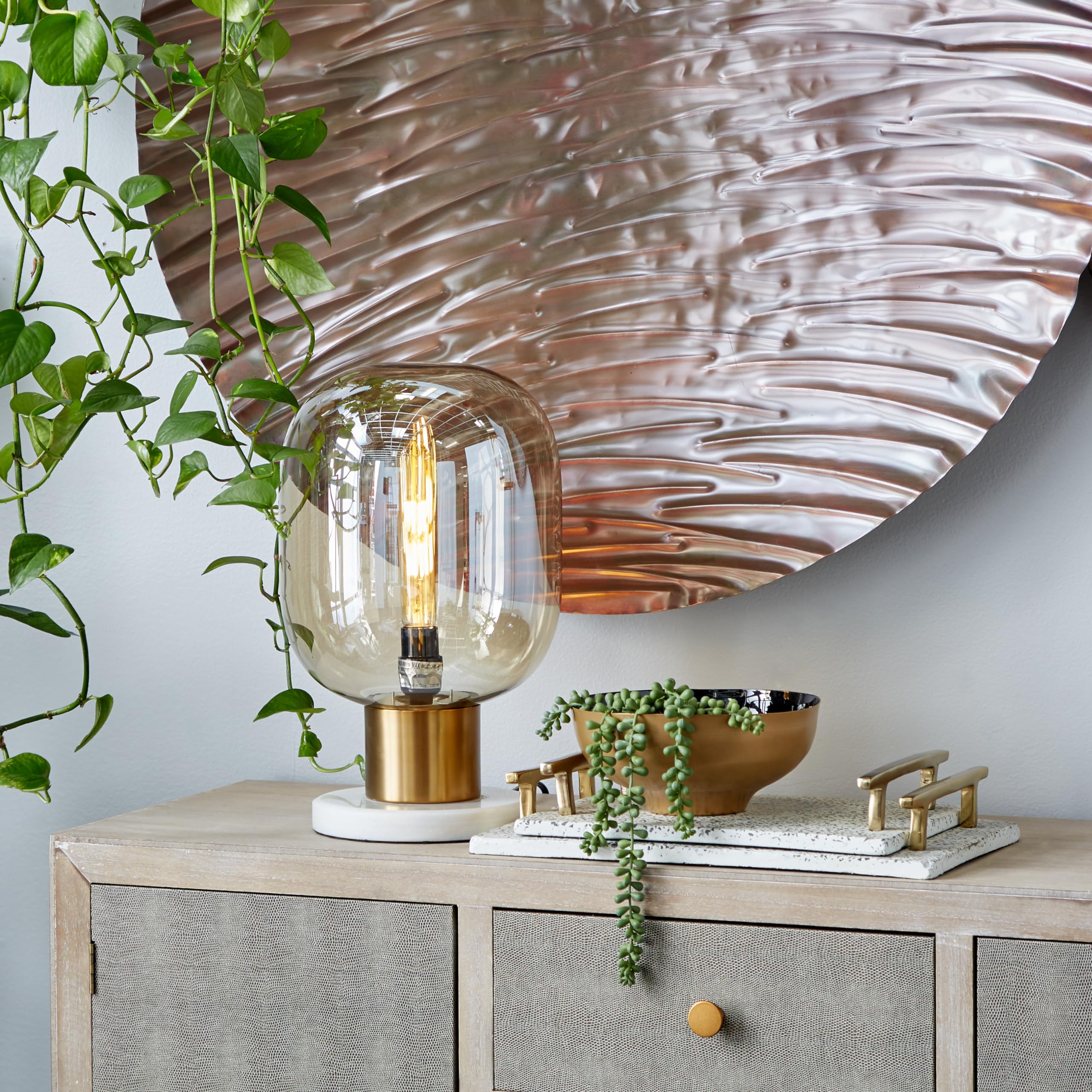 Deco 79 Modern Gold Metal Table Lamp with Clear Dome Shade & Marble Base - 10