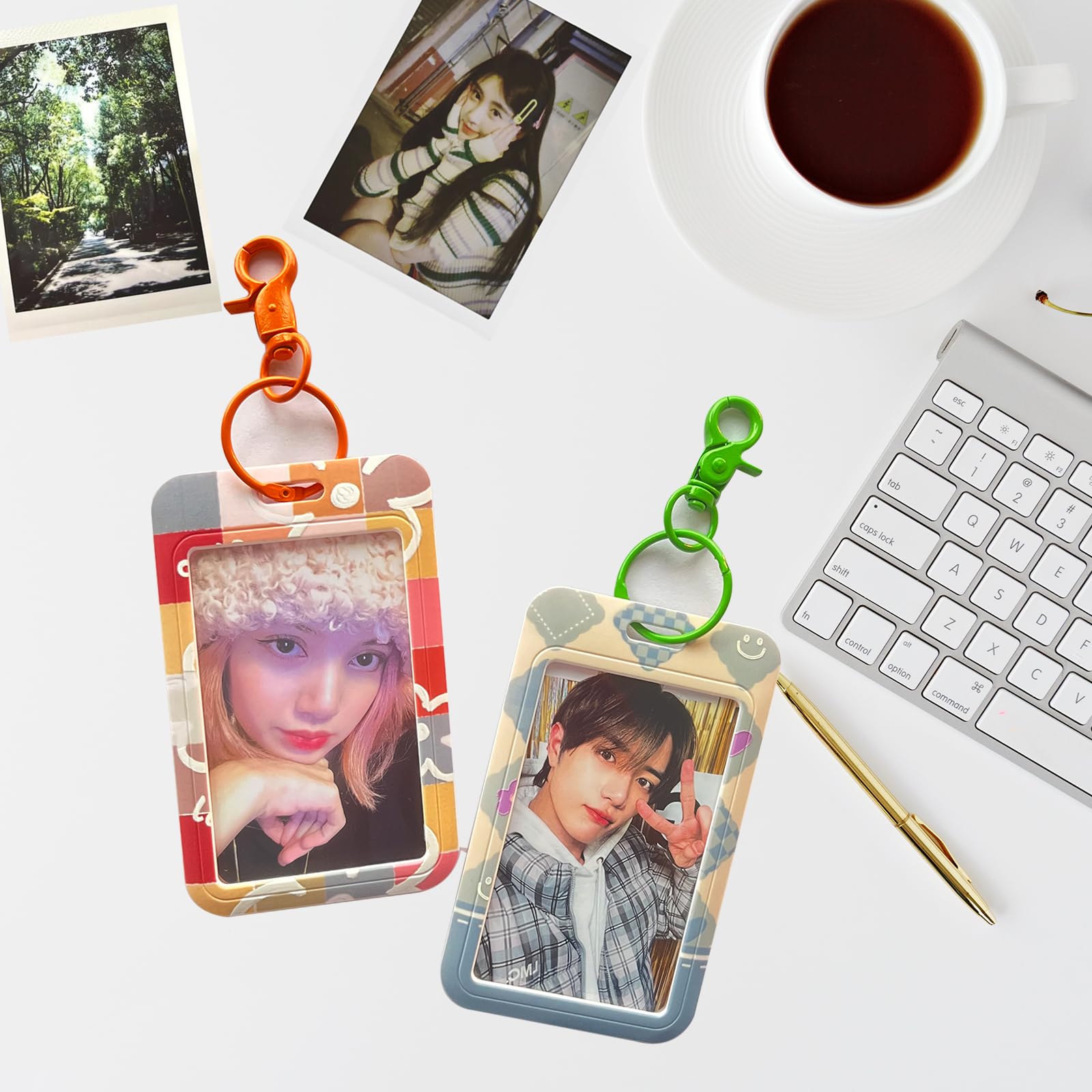 2 Pcs Kpop Photocard Holder Keychain - Cute Cartoon Photo Card Sleeve with Keyring for ID, Bank, Credit & Bus Cards - Perfect for Kpop Fans, Students & Collectors (Ideal for Concerts, School & Travel)
