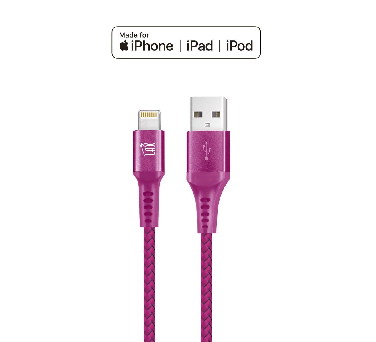 LAX MFi Certified iPhone Charger - Durable Braided Lightning to USB Cable for iPhone 11/12/13/14 Pro Max/XS/X/8/7, iPad & iPod | Fast Charging & Data Sync | Perfect for Home, Office & Travel Use