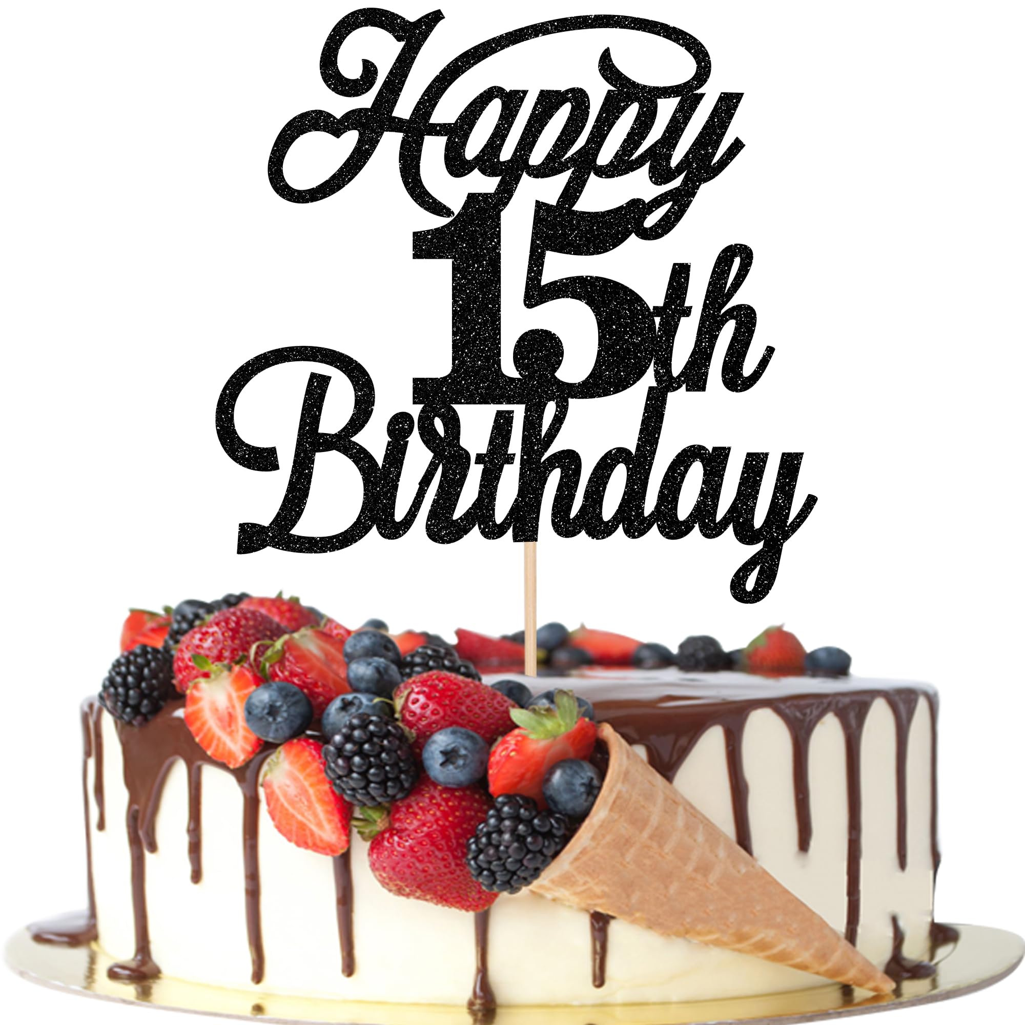 Rsstarxi 15th Birthday Cake Topper - Black Glitter '15 & Fabulous' Cake Decorations for Sweet 16 Party, Anniversary Celebration & Milestone Birthday Supplies | Perfect for Teen Girls, Quinceañera & Birthday Cake Decorating