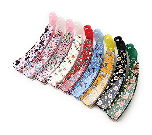 JAGMOOLYA 10-Pack Colorful Floral Banana Hair Clips for Women & Kids - Fashionable Printed Twist Clip Comb, Classic Clincher Hair Accessories for Girls, Ponytails & Updos