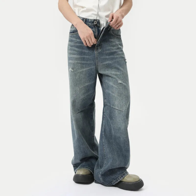 American Style Men's Denim Jeans - Washed Fashion Loose Fit Straight Leg Casual Wide Pants for Summer | Perfect for Everyday Wear, Street Style & Relaxed Outings | Model 9C6303