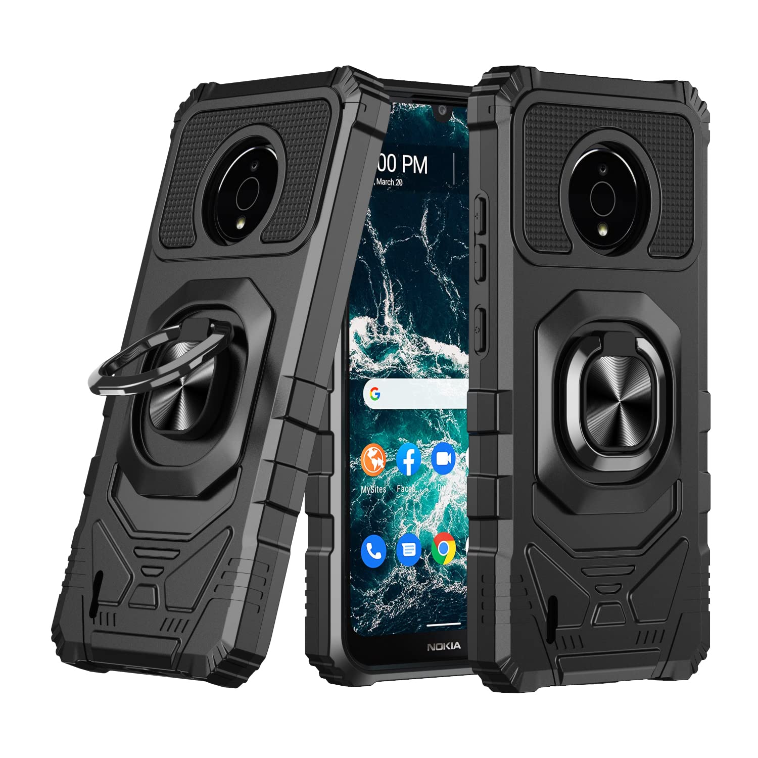 ExtremeCases for Nokia C200 (N151DL) - Shockproof Hybrid Phone Case with Magnetic Ring Stand, Tempered Glass Screen Protector, Stylus Pen & Pry Tool (Black) | Perfect for Outdoor Adventures, Work & Daily Protection