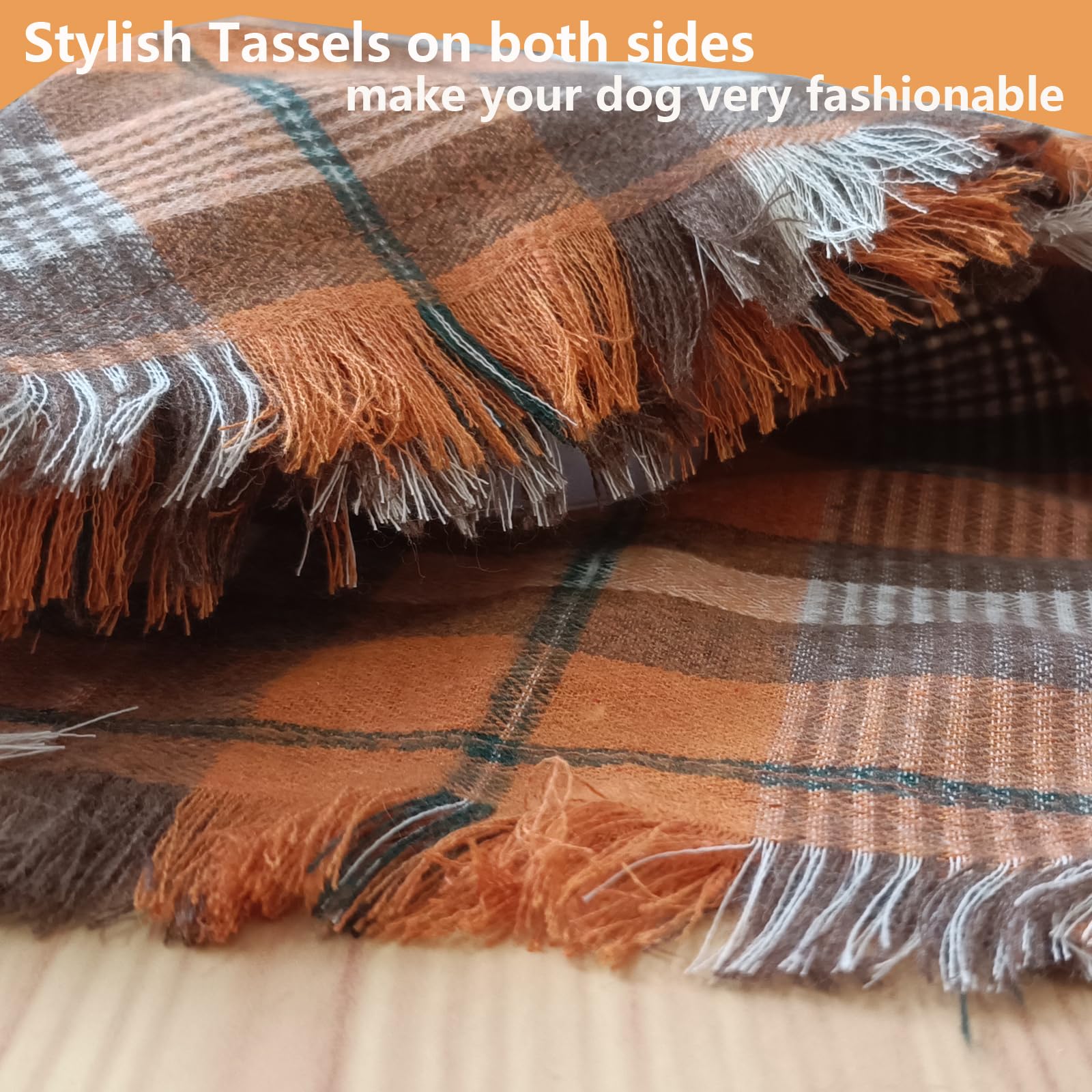 LMSHOWOWO 2 Pack Reversible Thanksgiving Dog Bandanas - Soft Cotton Double Layer Plaid Fall Scarf for Medium & Large Dogs (Orange Brown) - Perfect for Autumn Walks, Holiday Photos & Seasonal Pet Fashion