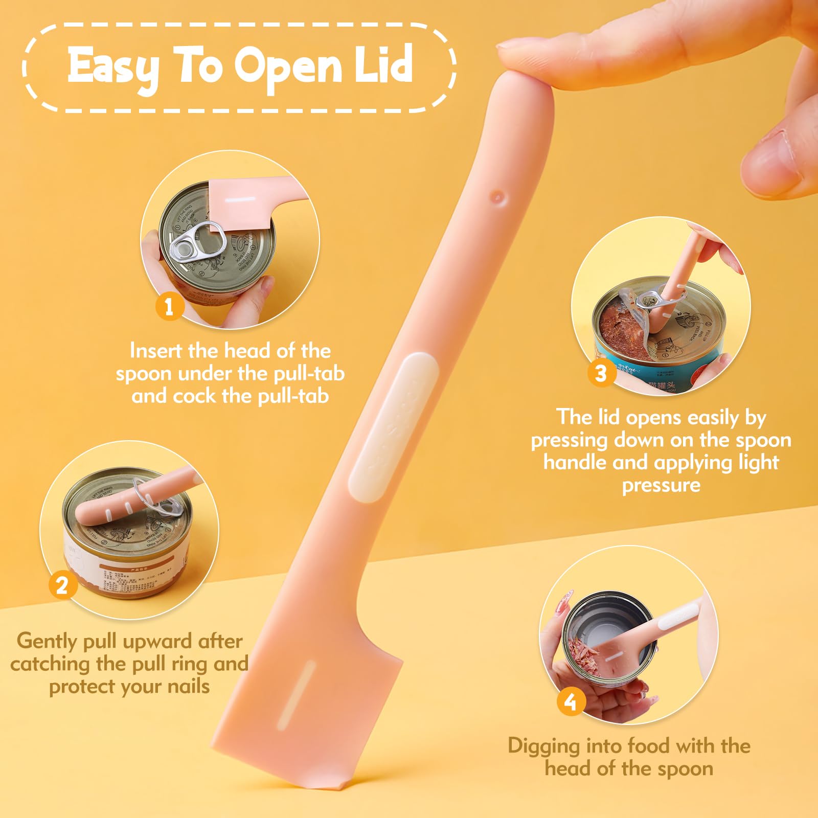 4Pcs Cat Food Spoon Set - Stainless Steel Wet Food Scoop & Spatula for Cats & Dogs | Includes Can Opener | Perfect for Feeding, Portion Control & Travel Use