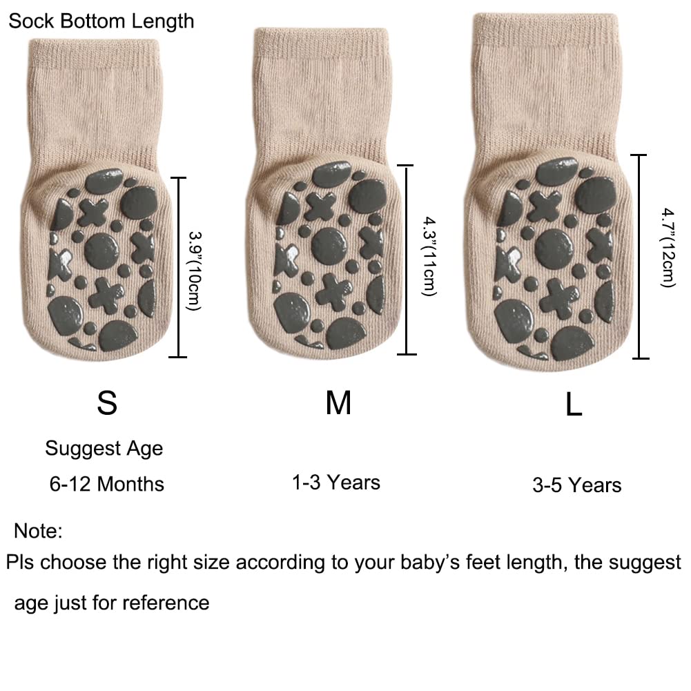 Exegawe Non-Slip Baby Socks with Grips - 5 Pairs Cute Toddler Crew Socks for Boys & Girls - Perfect for Indoor Play, Learning to Walk, and Daycare Safety