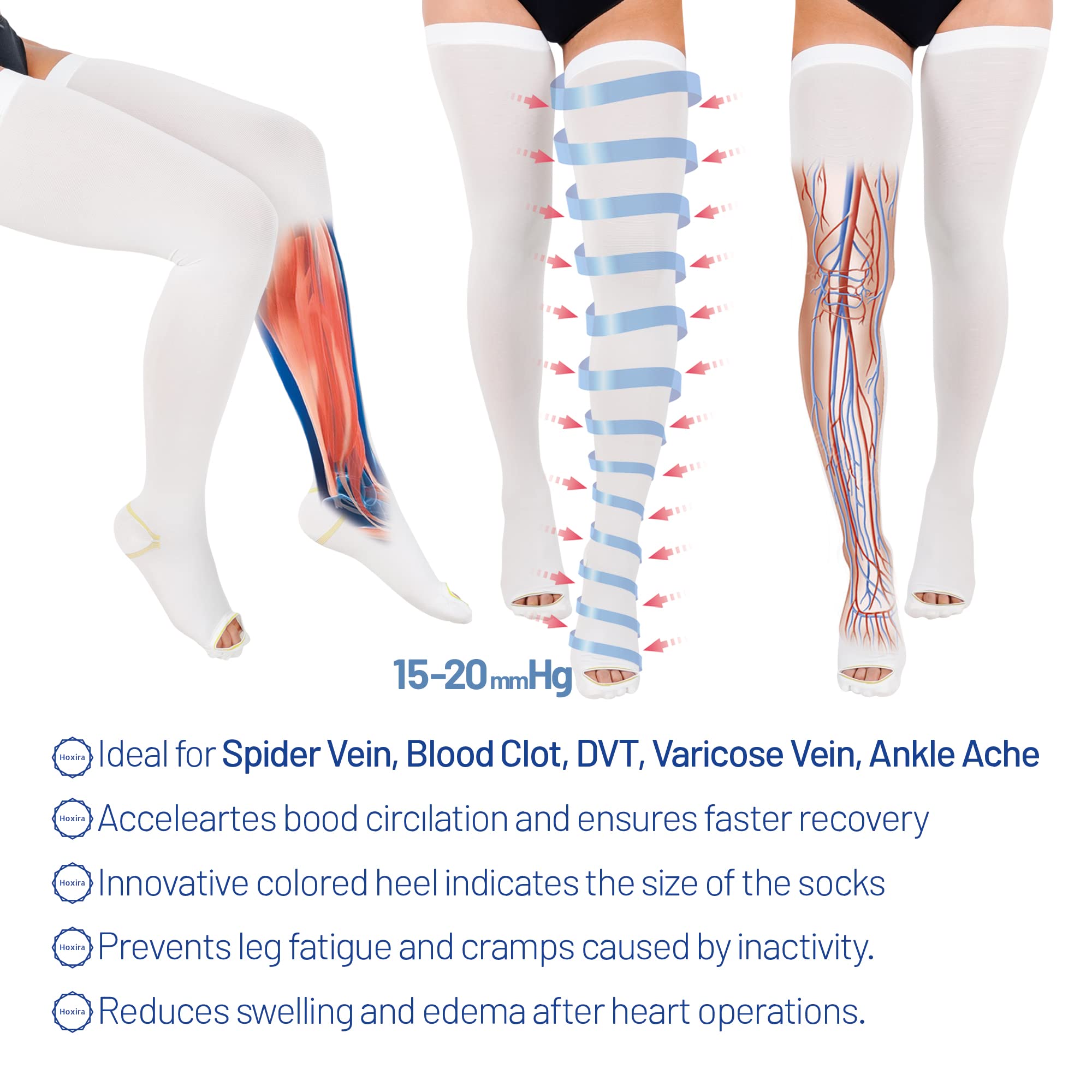 15-20 mmHg Thigh High Compression Stockings for Women & Men - Moderate Support Medical Socks for Circulation, Varicose Veins & Swelling Relief - Perfect for Travel, Pregnancy & Post-Surgery Recovery
