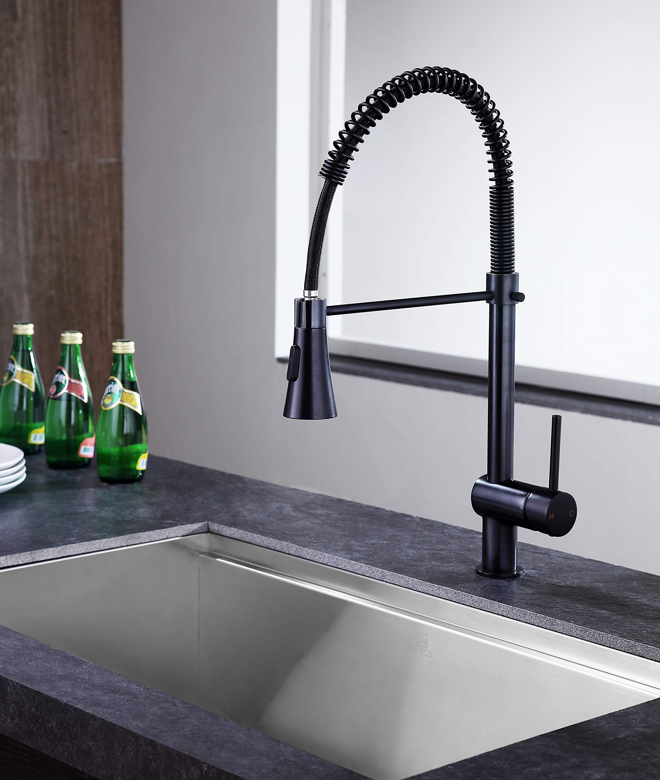 ANZZI Oil Rubbed Bronze Single Handle Pull-Down Kitchen Faucet - Modern Commercial Grade Stainless Steel Sink Faucet with Single Hole Installation (KF-AZ211ORB) - Perfect for Bar Prep, Dishwashing & Modern Farmhouse Kitchens