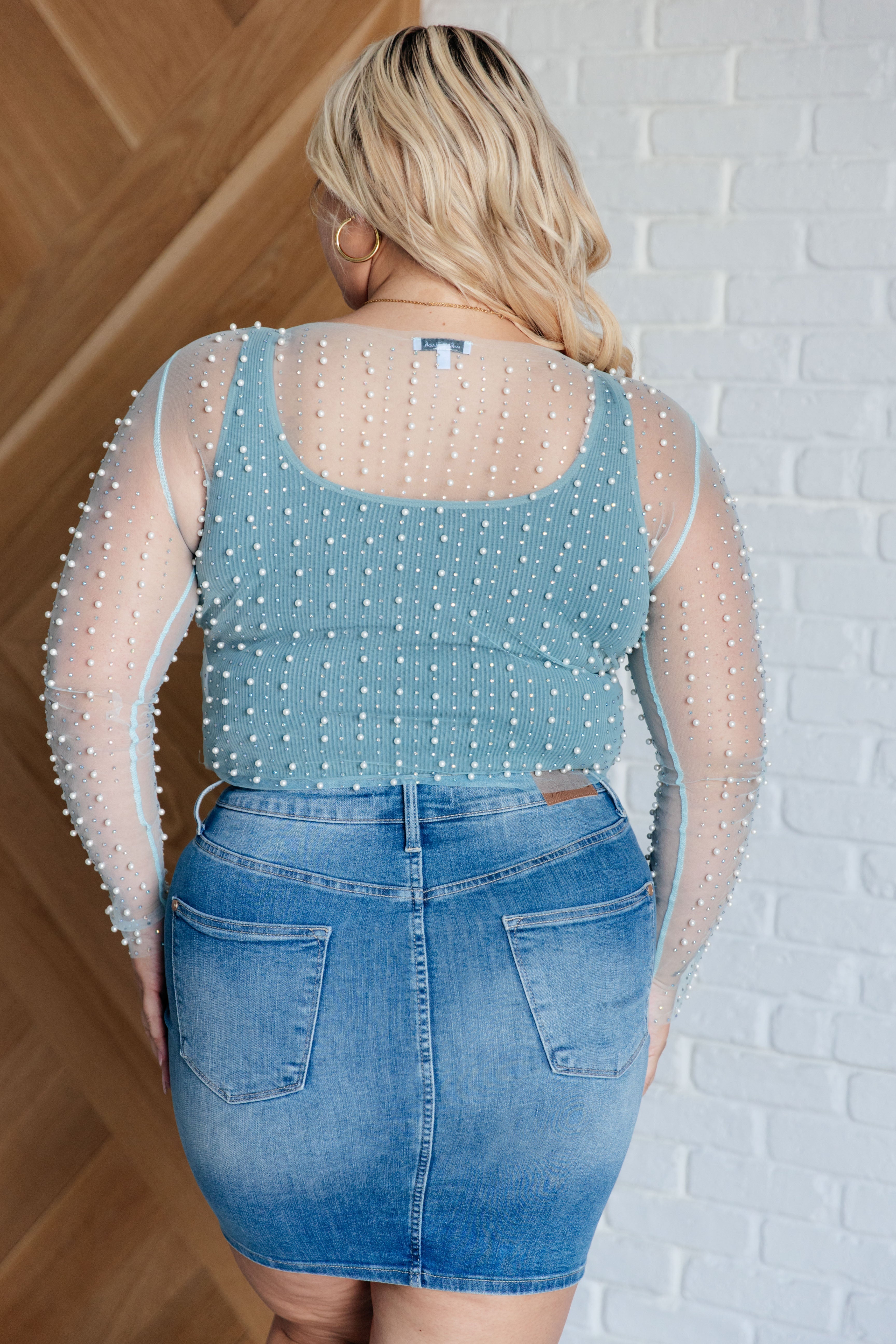 Pearl Diver Layering Top in Light Cyan - Women's Fashion Blouse for Casual Wear, Office & Date Night Outfits