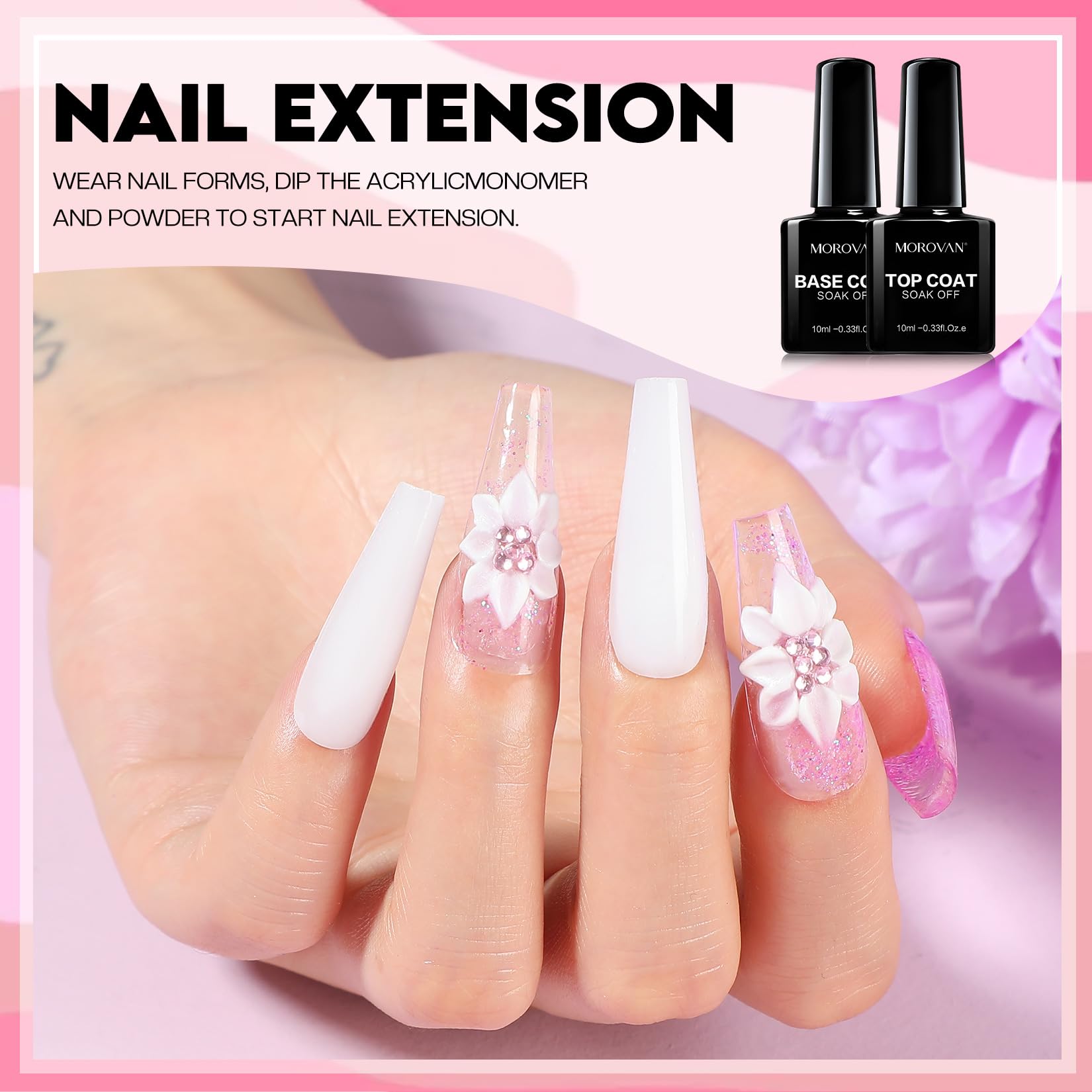 Morovan Professional Acrylic Nail Kit for Beginners - Complete Starter Set with 3 Colors Acrylic Powder & Glitter | DIY Salon-Quality Manicures at Home | Perfect for Nail Art, Extensions & French Tips