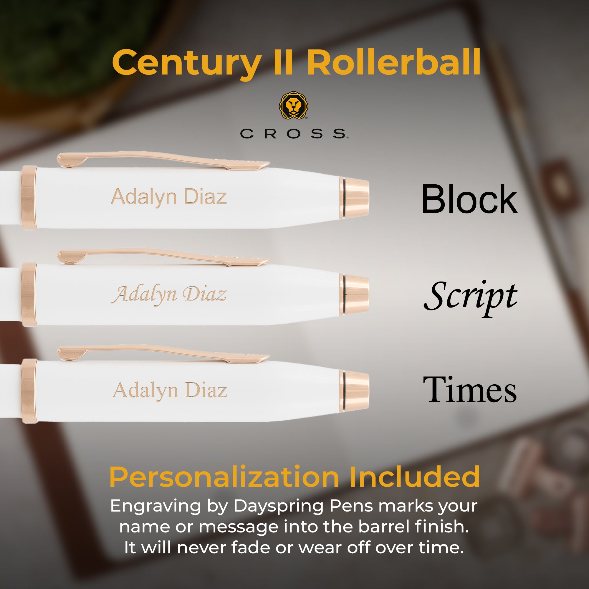 Cross Century II Pearlescent White Lacquer Rollerball Pen - Premium Writing Instrument for Office, Business & Gift Giving