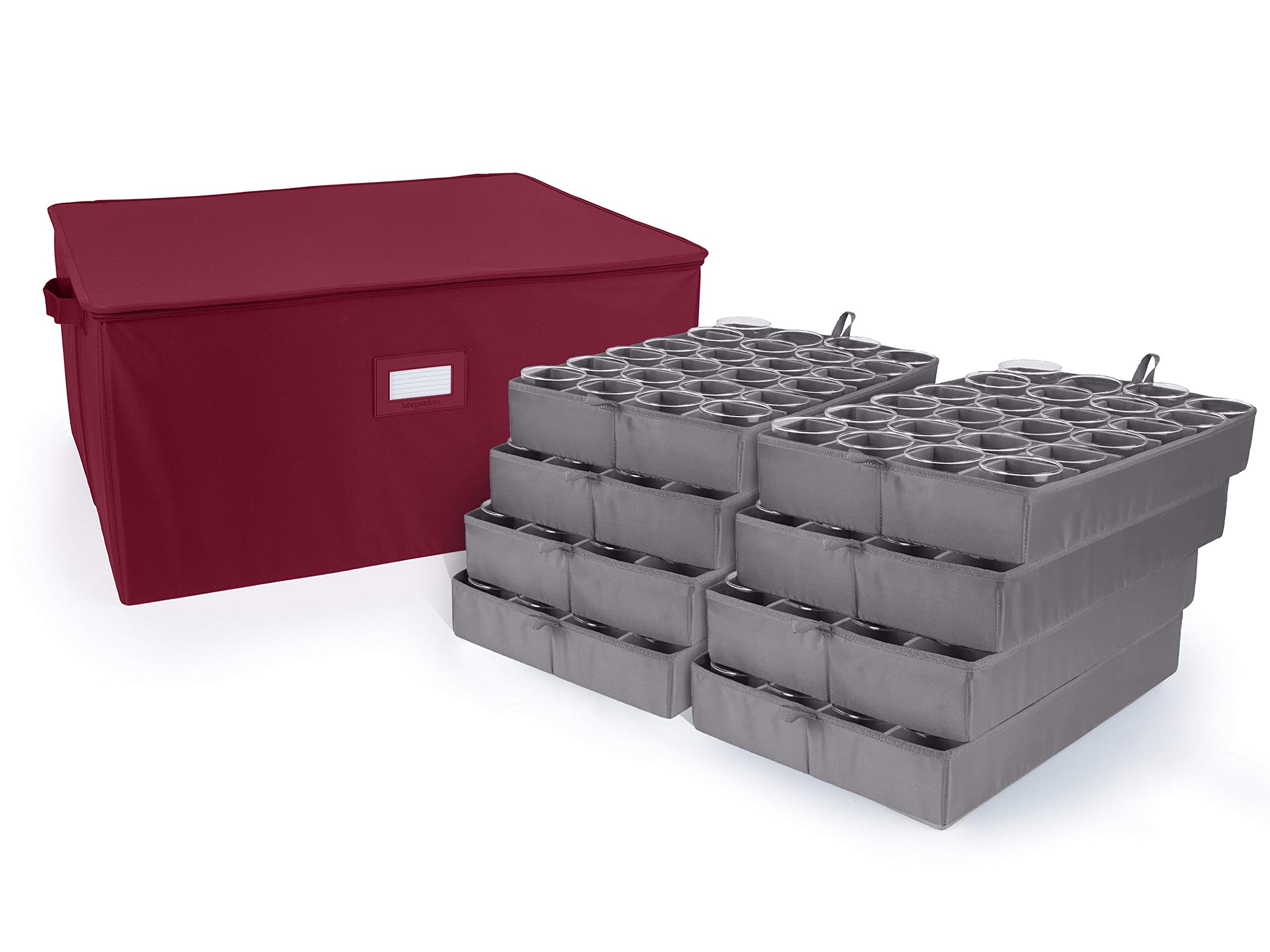 Covermates Keepsakes China Cups and Coffee Mugs Storage Box – Stackable Organizer with Reinforced Handles, Scarlett Red – Perfect for Tea Set Display, Kitchen Organization & Dining Room Storage