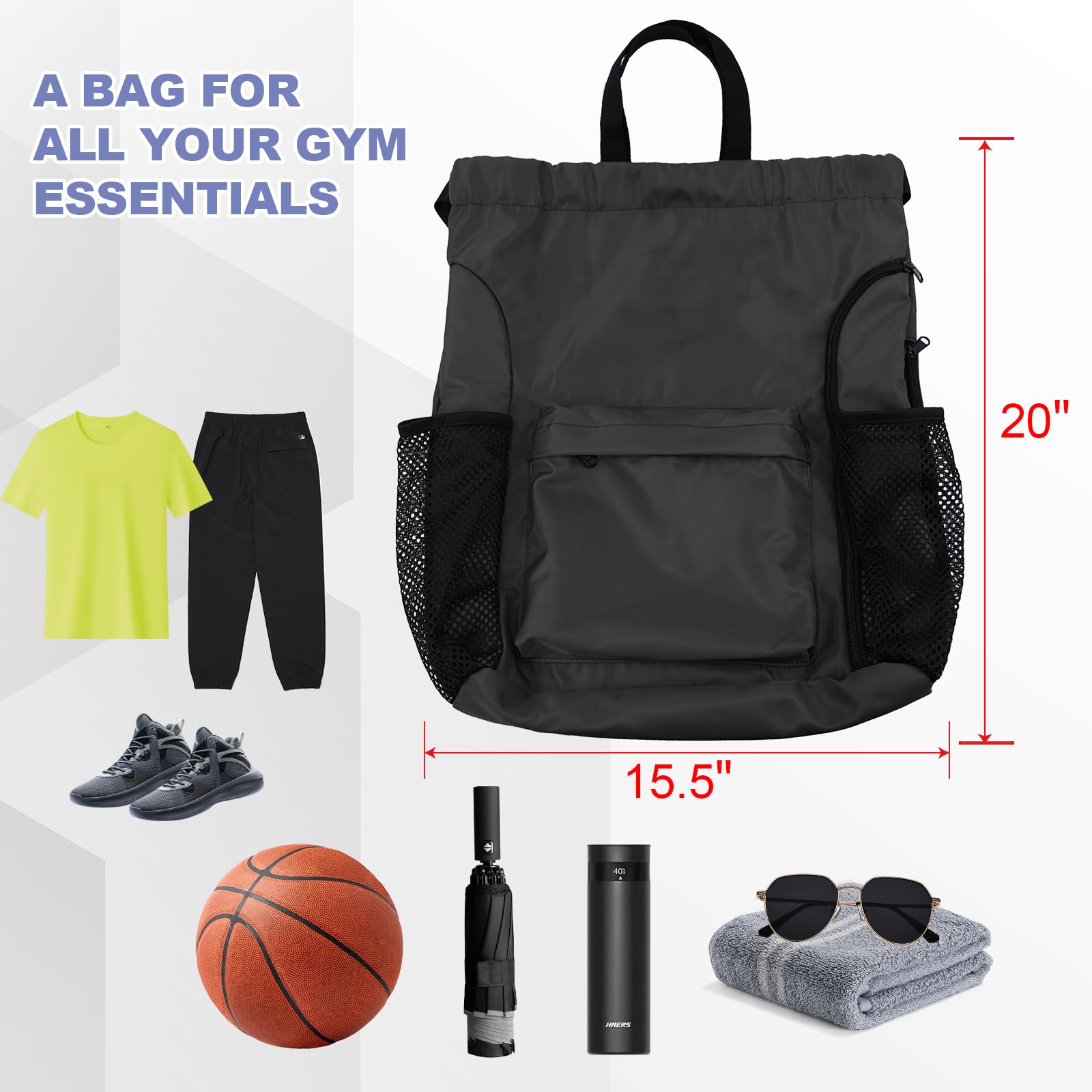 BeeGreen Drawstring Backpack - Lightweight Sports Gym Bag with Shoe Compartment & Dual Water Bottle Pockets | Perfect for Workout, Travel, School & Outdoor Activities