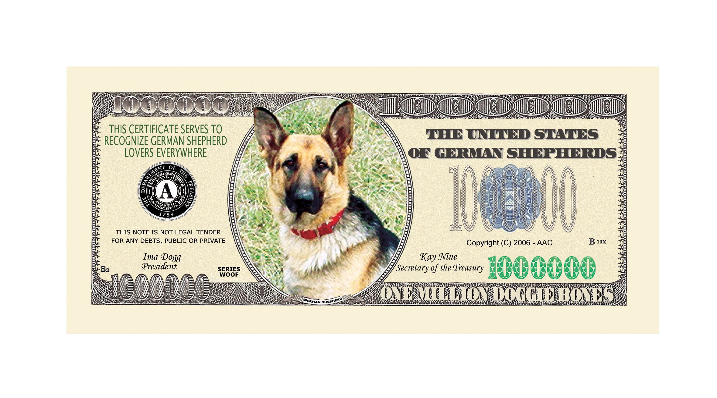 Authentic American Art Classics Set of 5 - German Shepherd Dog & Million Dollar Bill Collectible Art Prints | Perfect for Home Decor, Office Wall Art, and Unique Gift Ideas
