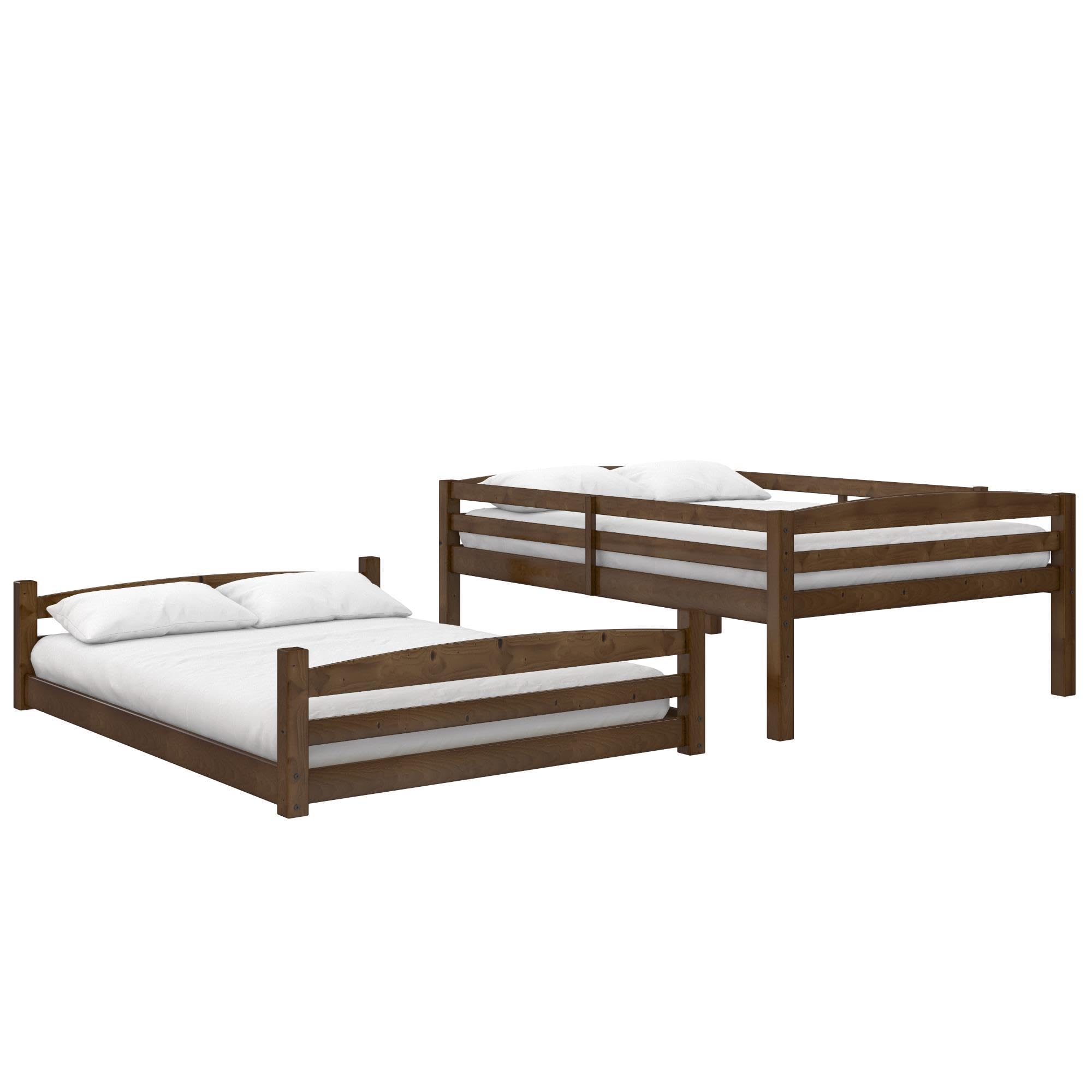 DHP Phoenix Convertible Low Wood Floor Bunk Bed - Full Over Full Stackable Kids Bed Frame with Ladder & High Guardrail | Solid Wood Construction, No Box Spring Needed | Perfect for Small Rooms, Guest Rooms & Kids' Shared Bedrooms