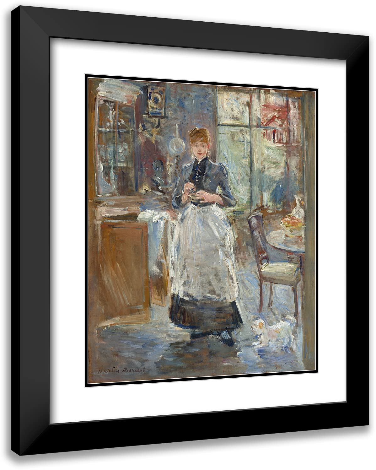 Berthe Morisot 'In the Dining Room' (1886) - 20x24 Black Modern Framed Museum Art Print with Double Mat | Wall Decor for Living Room, Dining Room & Office