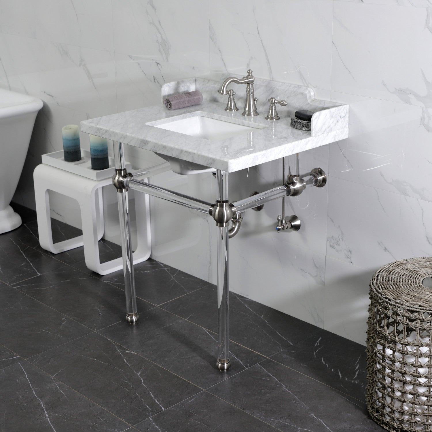 American Classic FSC1978ACL 3-Hole Widespread Bathroom Faucet with Pop-Up Drain - Brushed Nickel Finish - Perfect for Modern Bathroom Vanities and Powder Rooms
