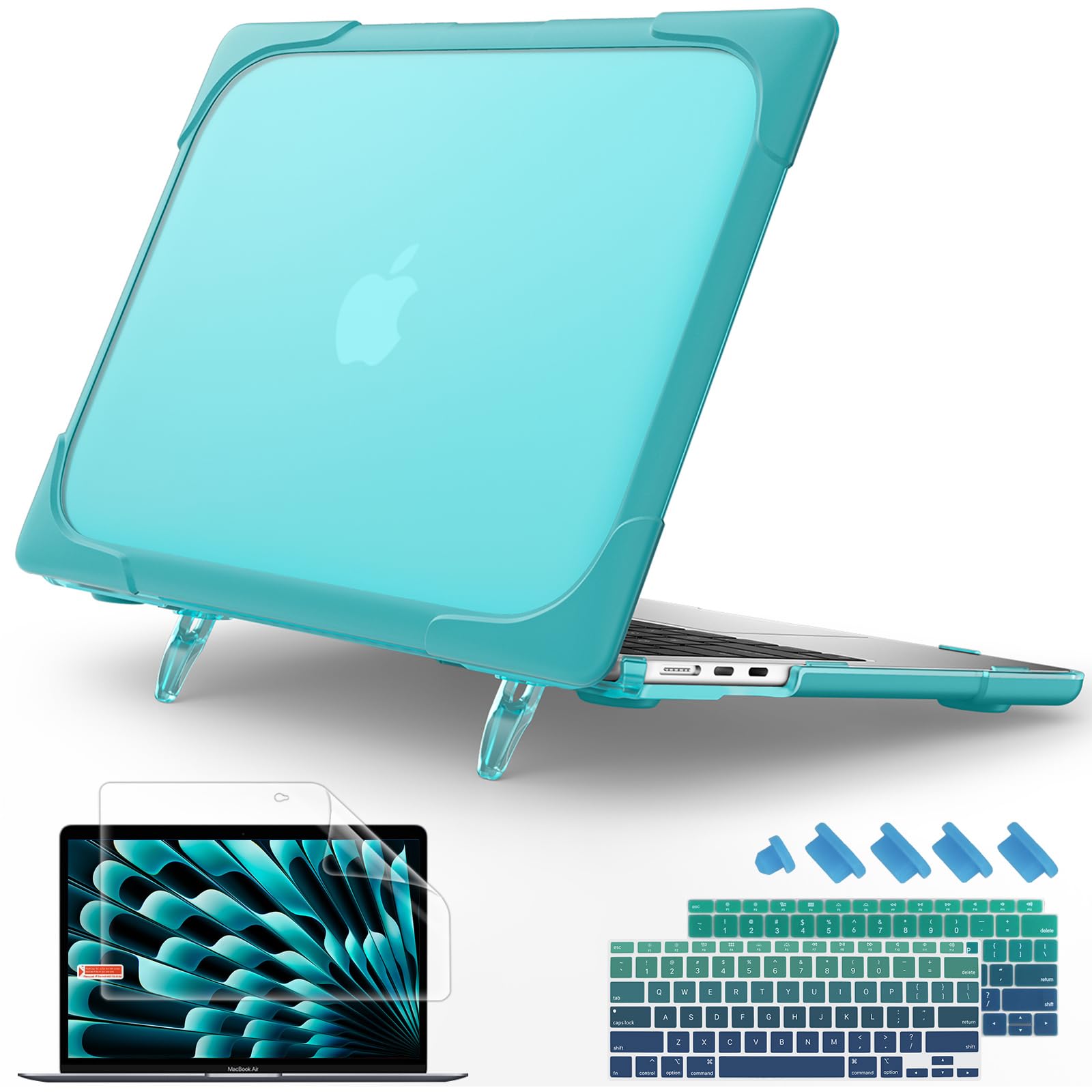 Premium Heavy Duty Hard Case with Foldable Kickstand for MacBook Air 13 Inch (2021-2018 M1/A2337/A2179/A1932) - Shockproof Protective Cover Compatible with Retina Display & Touch ID, Blue - Perfect for Work, Travel & School Use