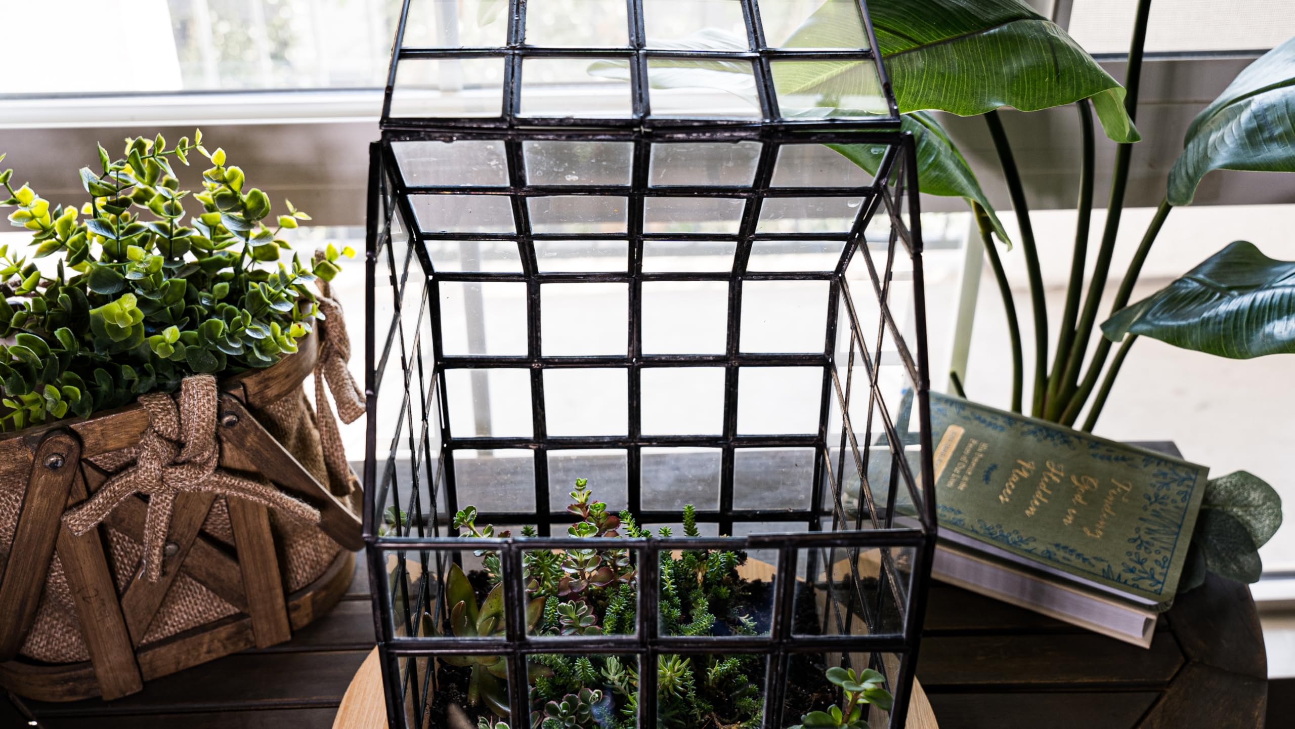 Large Glass Terrarium with Lattice Design - 12