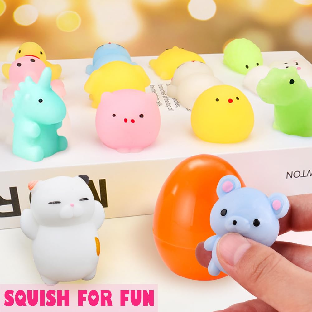 28 Pcs Mochi Squishies Toys - Kawaii Heart-Shaped Stress Relief Squishy for Kids, Boys & Girls - Perfect for Easter Egg Hunt Basket Stuffers, Party Favors & Sensory Play