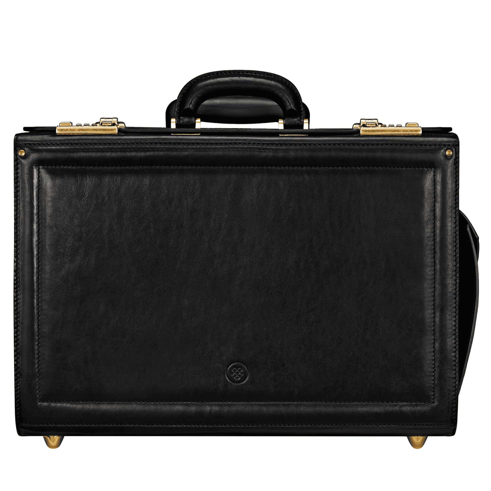 Maxwell Scott Personalized Men's Luxury Leather Rolling Wheeled Pilot Briefcase - The VareseW Black | Professional Business Travel Carry-On Case for Airplane & Office Use