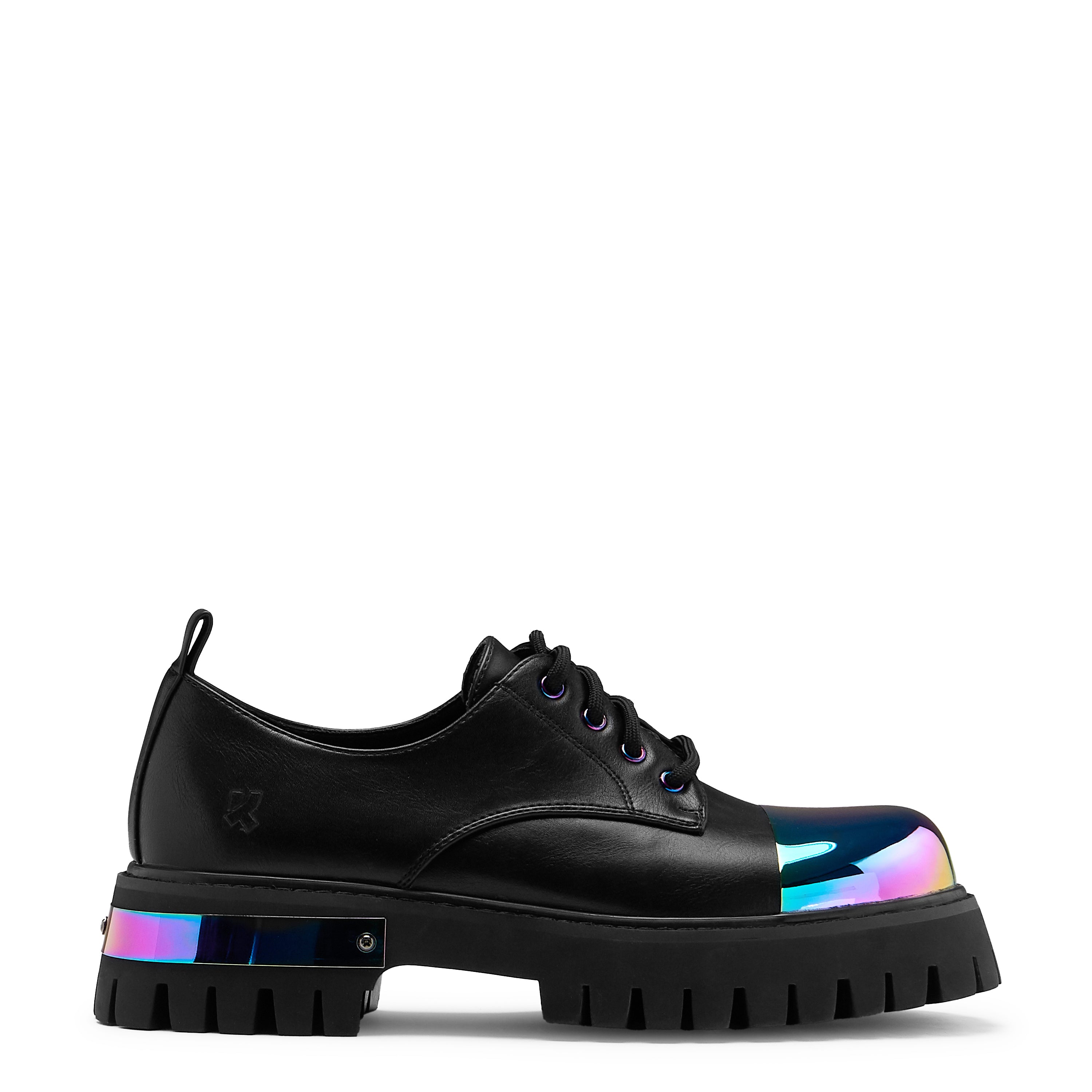 Shelob Rainbow Metallic Toe Cap Lace Up Sneakers - Black | Trendy Streetwear Fashion Shoes for Women & Men | Perfect for Casual Wear, Parties & Outdoor Activities