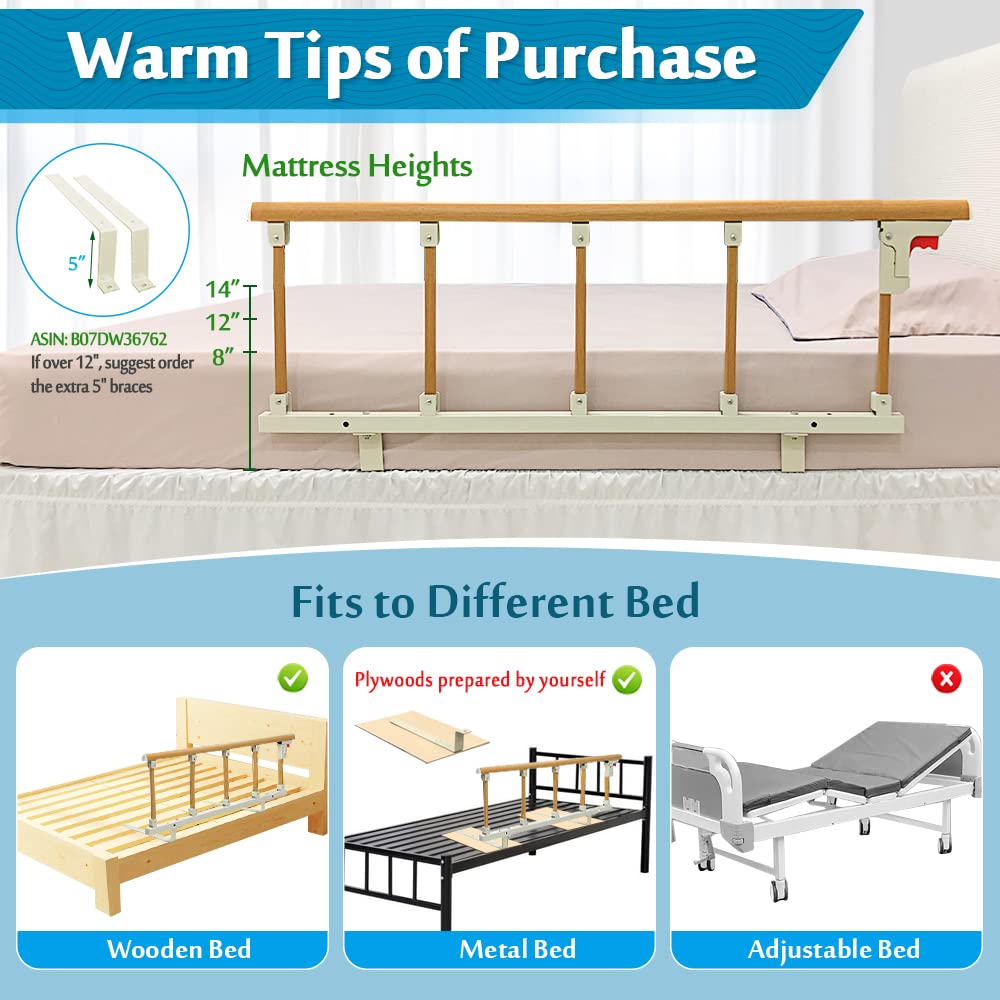 Mybow Bed Rails for Elderly Adults - Adjustable Safety Guard Rails for Seniors & Hospital Use | 47x18 Inch Swing Down Handrail | Fall Prevention Assist Bar for Beds | Ideal for Home Care & Medical Facilities