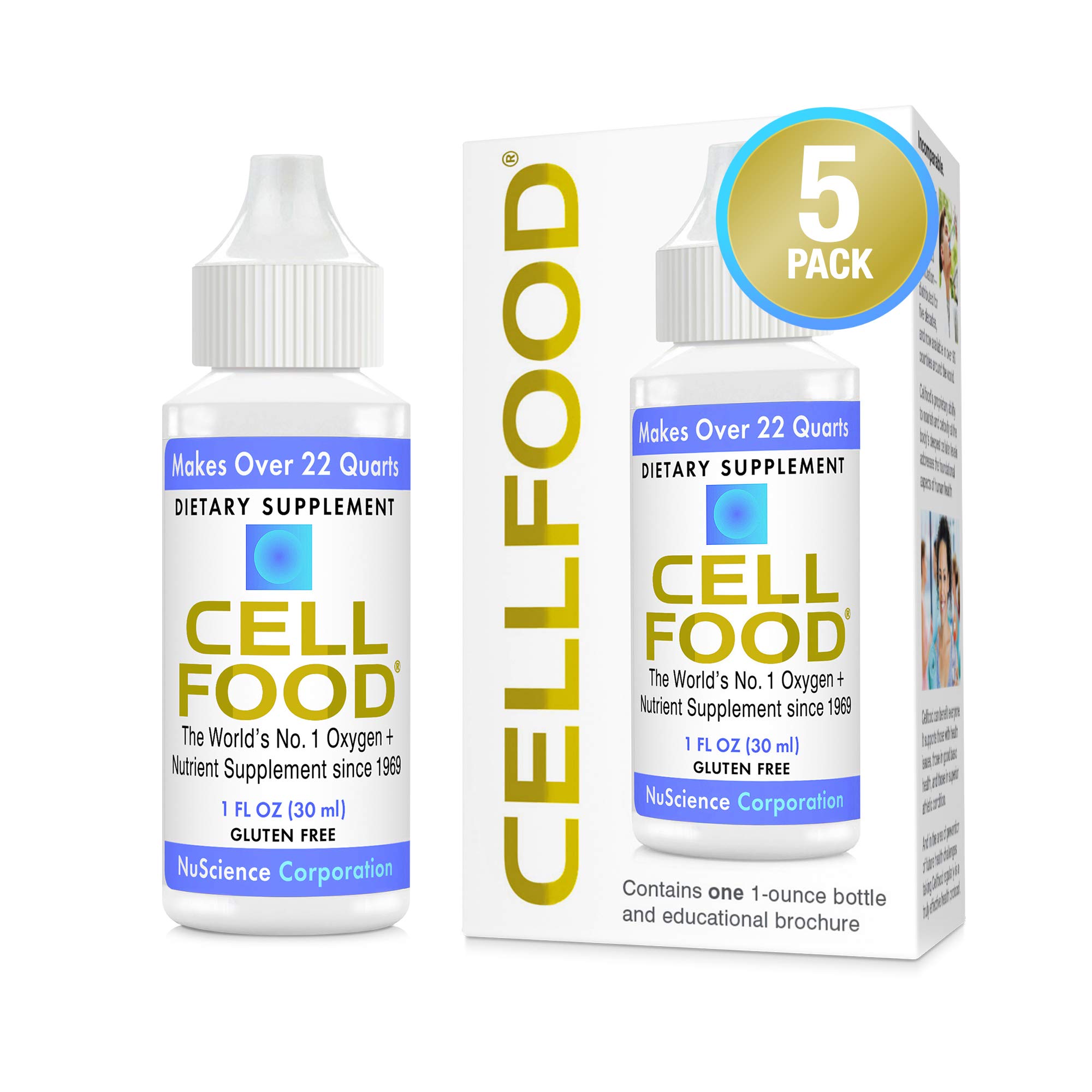 Cellfood Liquid Oxygen & Nutrient Supplement - 1 fl oz (5 Pack) - Boosts Immune System, Energy, Endurance & Hydration - Gluten Free, Non-GMO, Kosher - Supports Overall Health - Makes 22+ Quarts - Perfect for Athletes, Fitness Enthusiasts & Daily Wellness