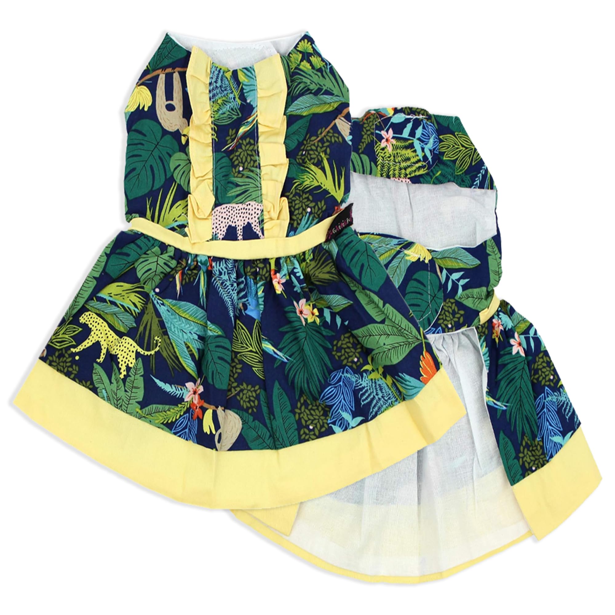 Magic Strap Closure Parisian Pet Amazonia Leafy Summer Dog Dress for Large Female Dogs - Perfect for Outdoor Adventures, Beach Trips & Summer Parties