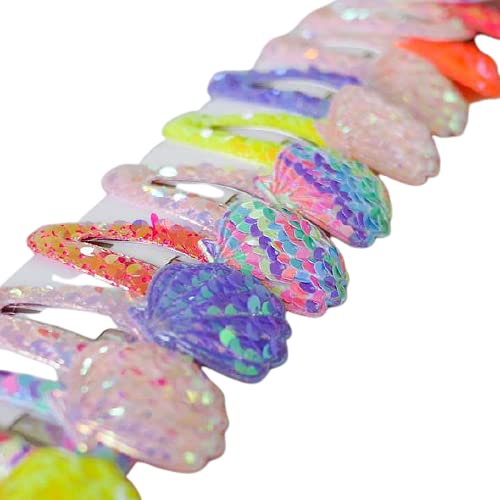 Sparkly Hair Clips for Girls - 6 Pack Sequin & Seashell Hairpins - Cute Hair Accessories for School, Parties & Everyday Styling