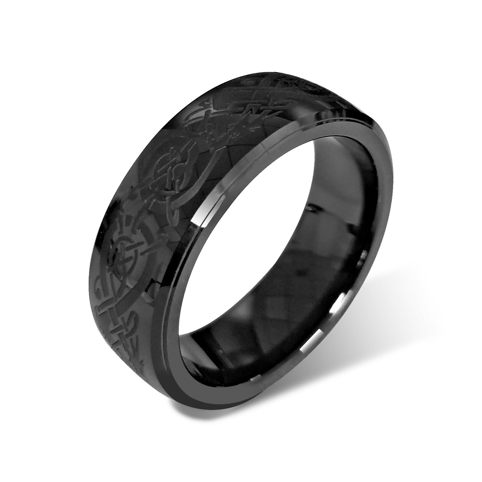 125kHz T5577 RFID Rewritable Ceramic Ring with Dragon Design - Clone EM4100 Cards for Cabinet Locks (Black, US Size 8) - Perfect for Access Control, Security Systems & Key Replacement