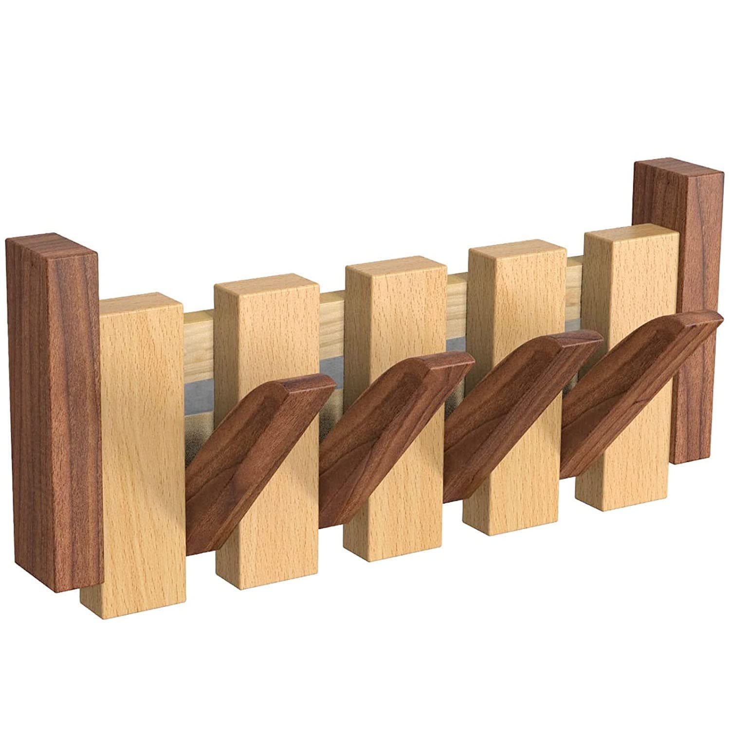 OLETNY Wooden Wall Mounted Coat Rack with 4 Flip-Down Hooks - Farmhouse Style Entryway Organizer for Hats, Scarves & Jackets - Perfect Housewarming, Birthday & Thank You Gift for Women, Mom & Wife