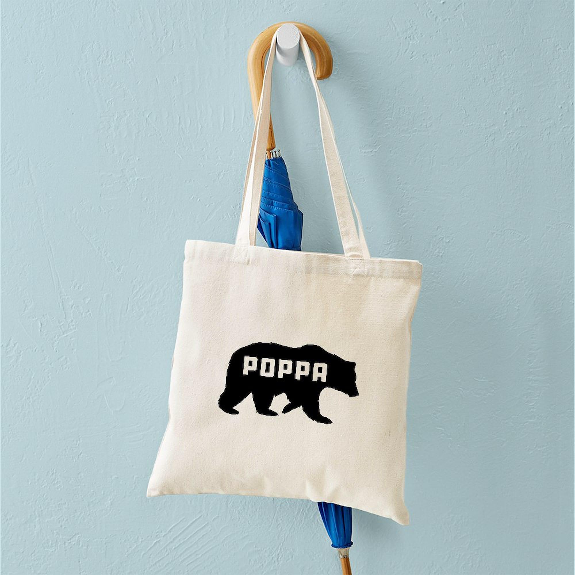 Poppa Bear Canvas Tote Bag - Natural Reusable Shopping Bag for Groceries, Beach & Everyday Use | Durable Eco-Friendly Cotton Tote with Dad-Themed Design