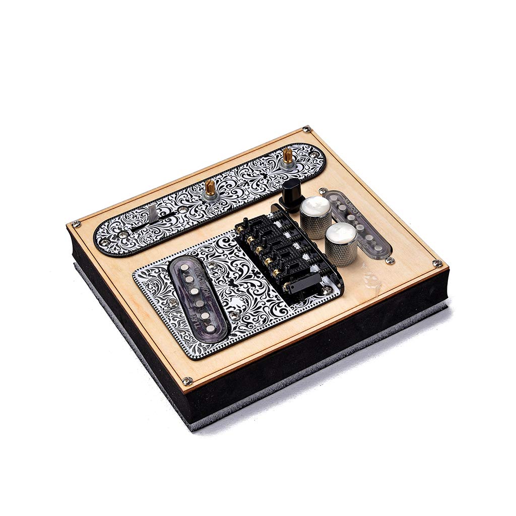 6-String Saddle Bridge Plate with 3-Way Switch & Volume Control for Telecaster Electric Guitar - Black & White Reliefs | Includes Neck Pickup | Perfect for Guitar Upgrades & DIY Repairs