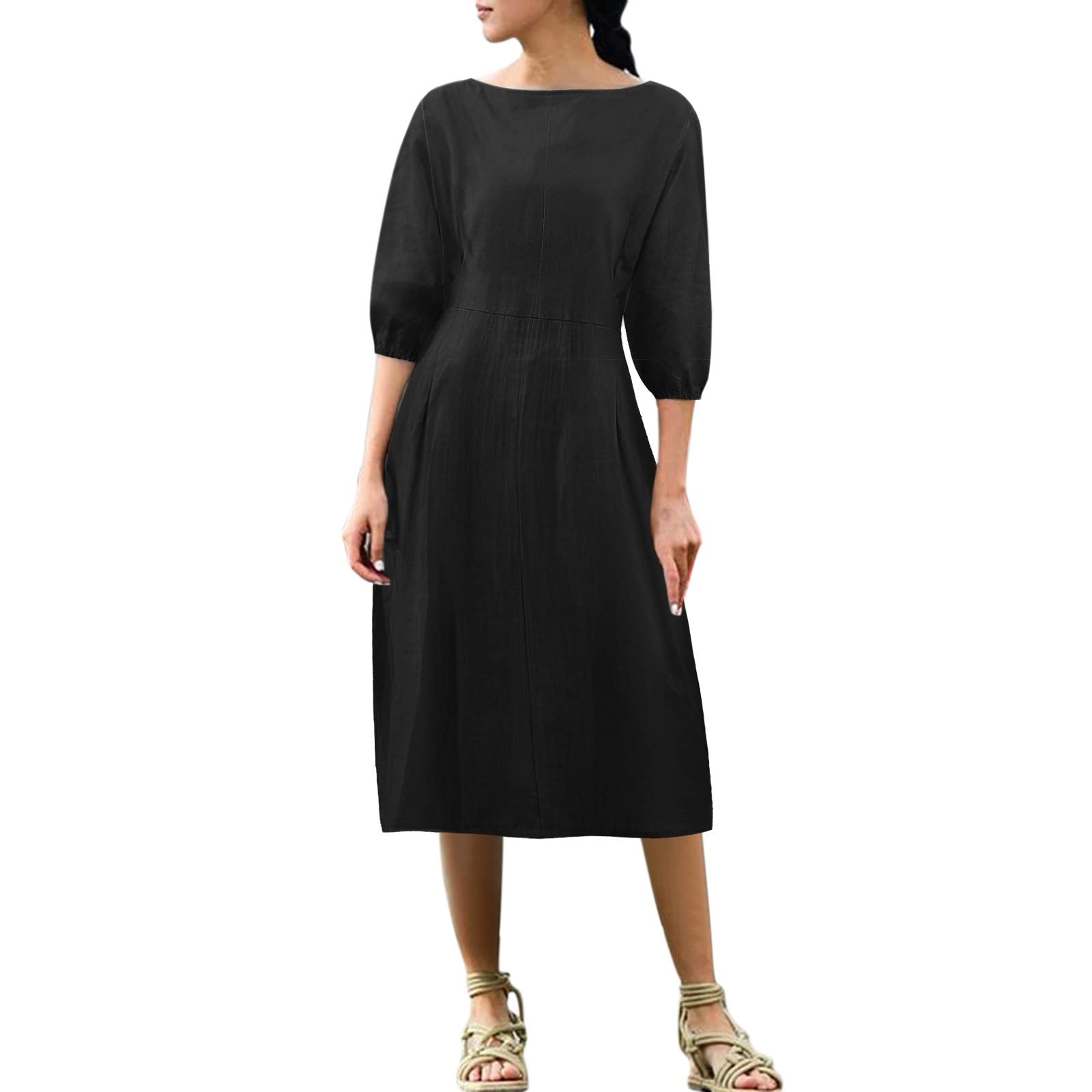 Women's Casual Short Sleeve Round Neck Loose Fit Solid Color Zipper Dress - Perfect for Holiday, Vacation & Everyday Wear