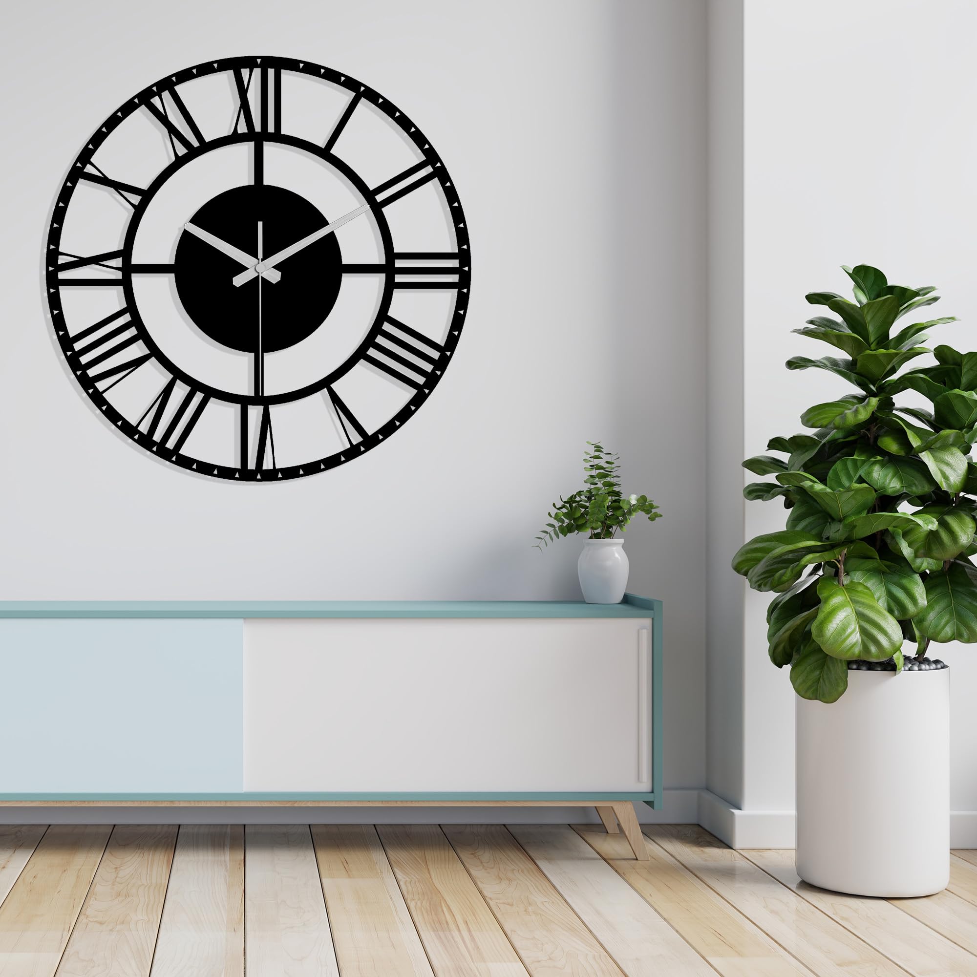 Homelife Modern Silent Wall Clock - 24 Inch Black Metal Decorative Clock for Living Room, Bedroom, Kitchen & Office - Noiseless Non-Ticking Design - Perfect for Home Decor, Workspace & Gift Giving