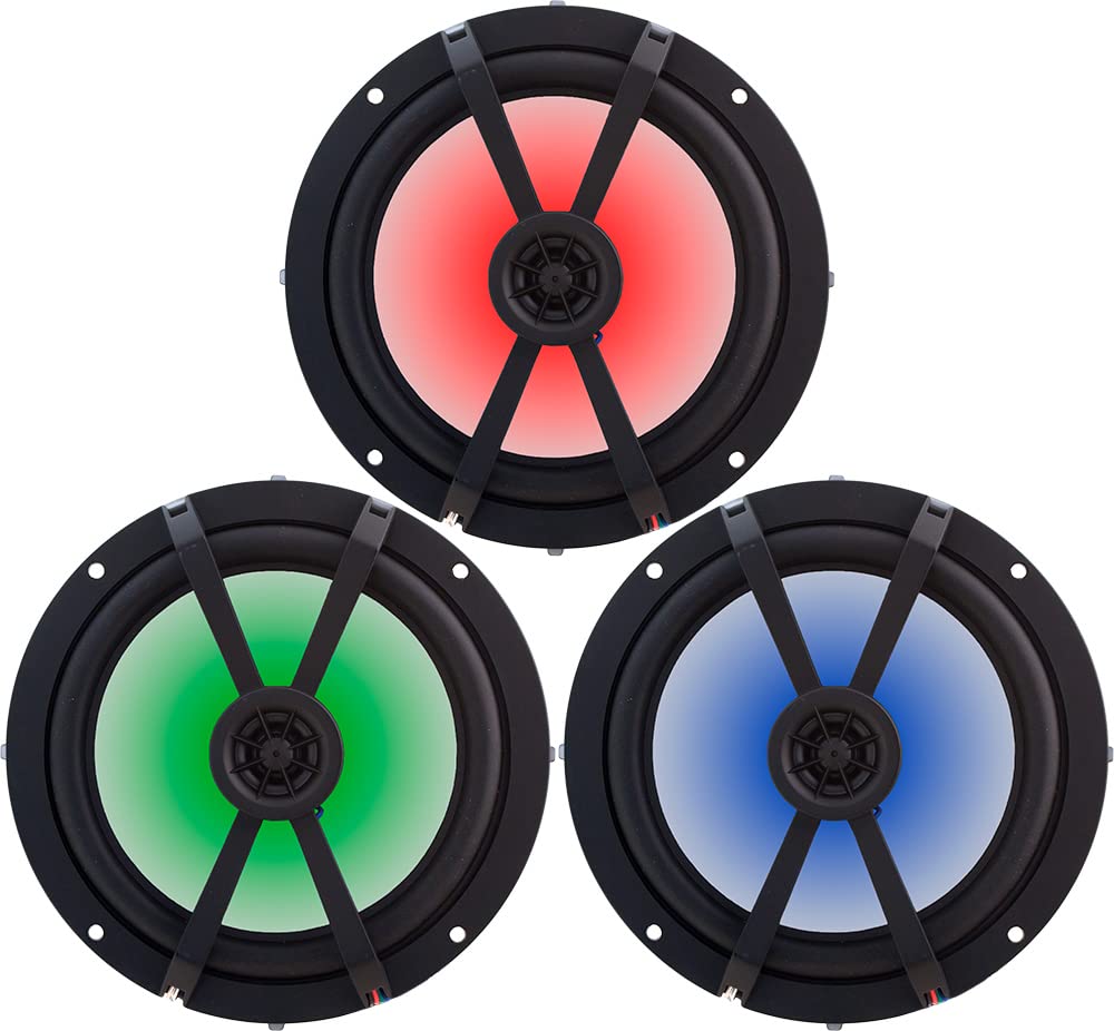 KICKER 8 Inch Marine Boat Speakers (2 Pairs) - Waterproof 4-Ohm Coaxial Speakers with White Grille & LED Lights - OEM Replacement for Marine Audio Systems - Perfect for Pontoon Boats, Yachts and Watercraft