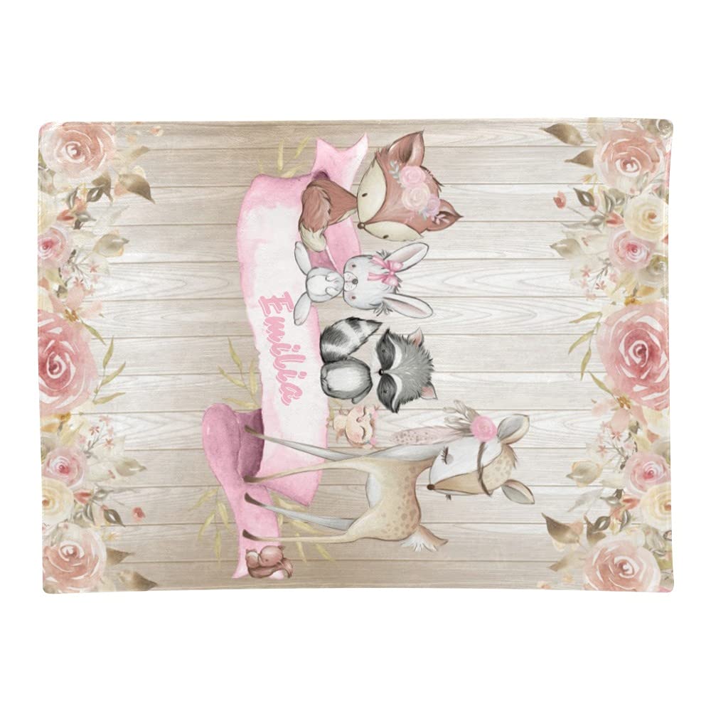 Custom Personalized Baby Blanket with Name - Deer Fox Raccoon Design 30x40 Inch Soft Swaddling Blanket for Newborn Boys & Girls | Perfect for Baby Shower, Nursery, Birthday Gifts & Photo Props