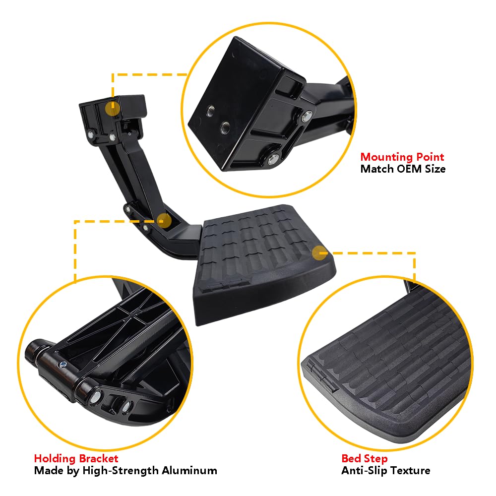 Retractable Rear Bed Step for Dodge Ram 1500/2500/3500 Classic 2009-2018 - Folding Truck Bumper Tailgate Step (Excludes Dual Exhaust & EcoDiesel) | OE# 75306-01A | Easy Access to Truck Bed for Loading & Unloading