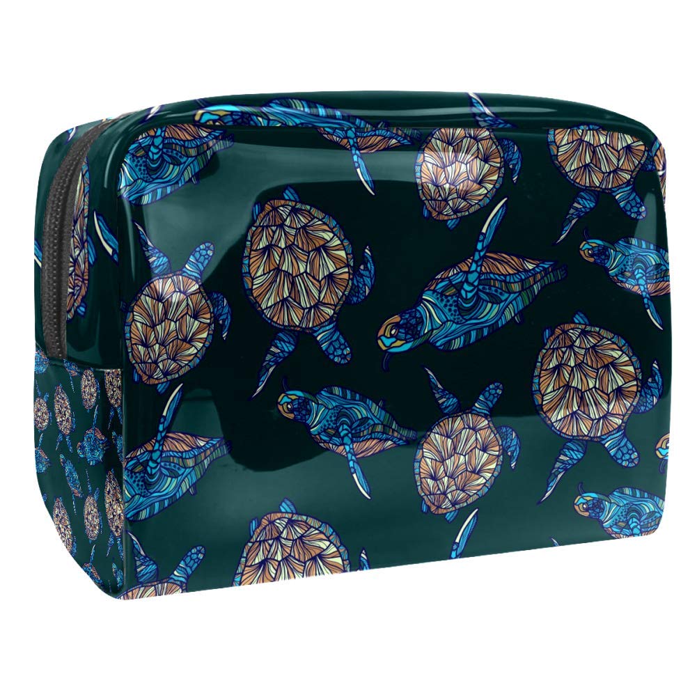 Portable Waterproof Makeup Bag with Zipper - Travel Toiletry Organizer for Women | Turtle Print Cosmetic Pouch | Perfect for Travel, Gym & Daily Storage