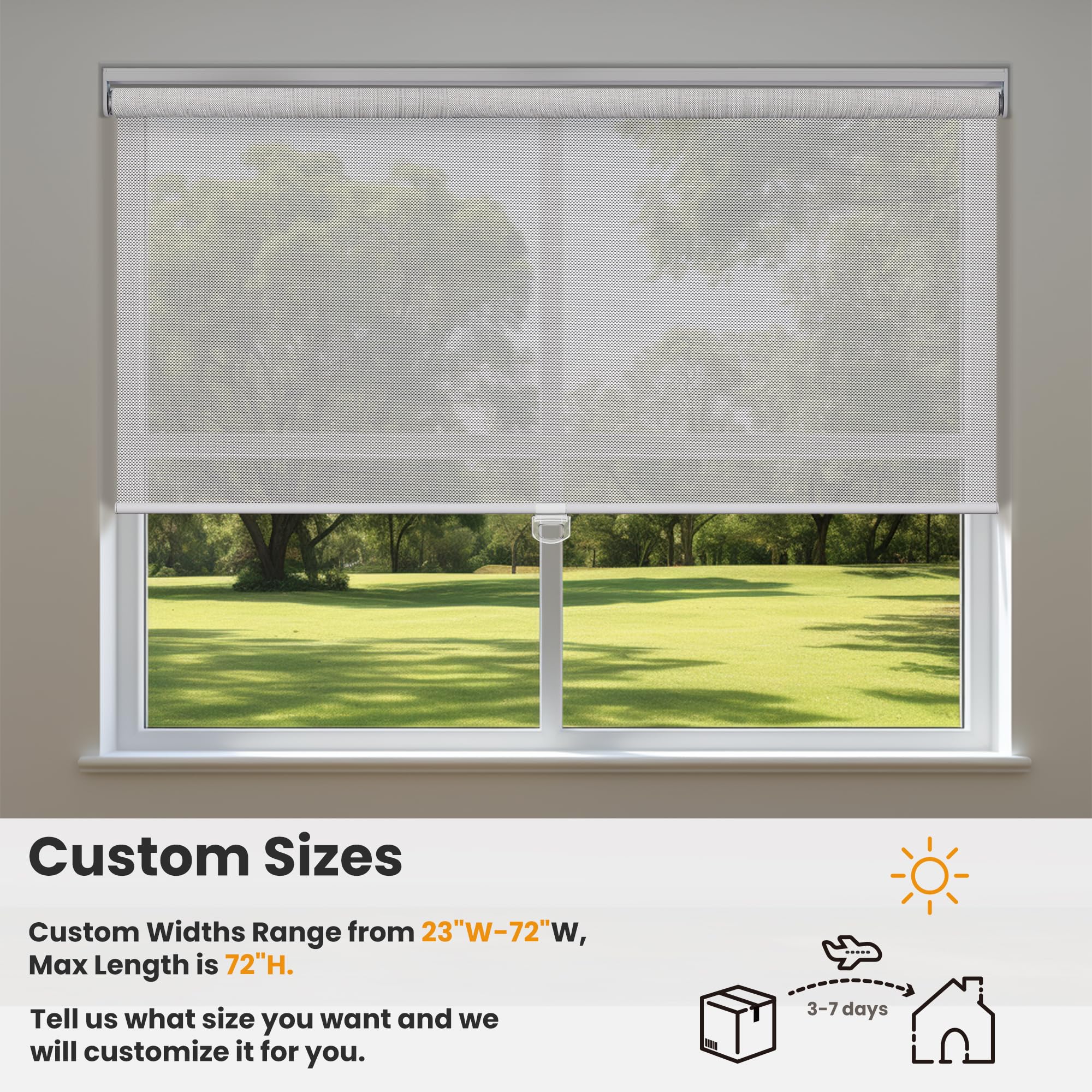 Cordless Solar Roller Shades 5% Openness - UV Protection & Easy Install for Home, Office, Hotel - 59