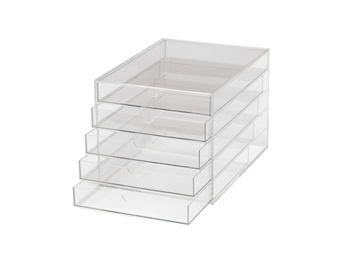 Clear A4 5-Drawer Acrylic Storage Box - Organize Office Supplies, Craft Materials & Stationery - Perfect for Home Office, School & Craft Room Organization