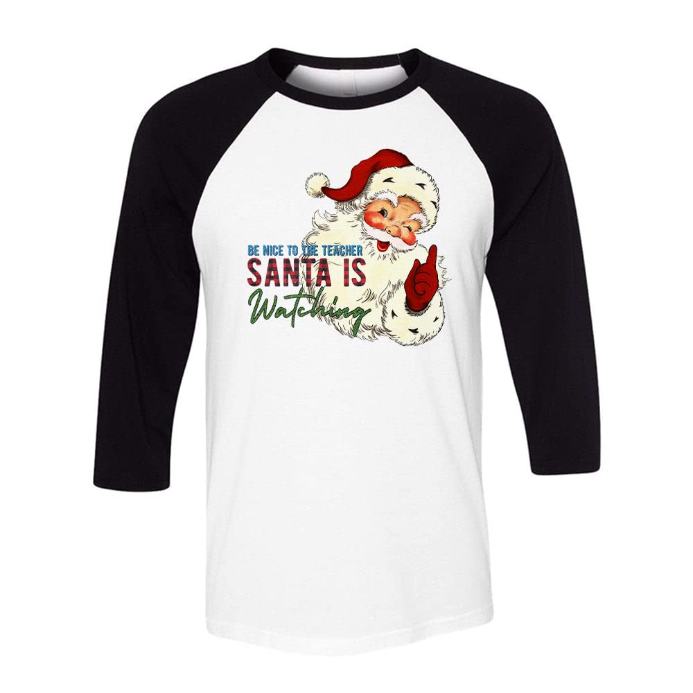 Be Nice to The Teacher Christmas Baseball Shirt - Unisex 3/4 Raglan Sleeve Tee for Holiday Gifts & School Appreciation