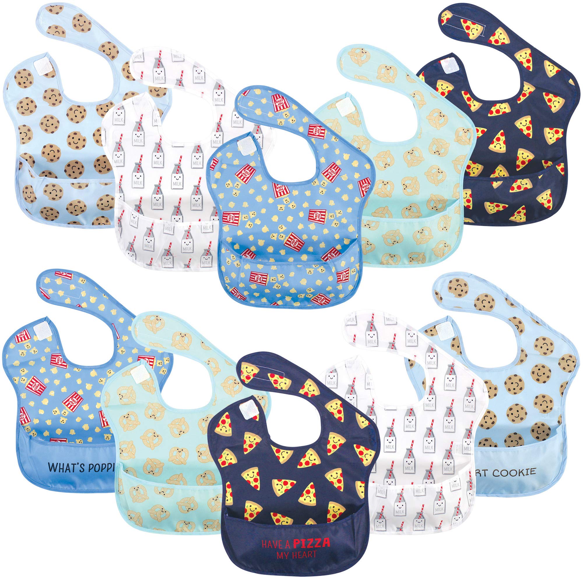 Hudson Baby Unisex Waterproof Polyester Bibs for Toddlers - Soft & Durable Drool & Food Bib for Pizza, Snacks & Mealtime - Perfect for Babies Learning to Eat (Set of 3)